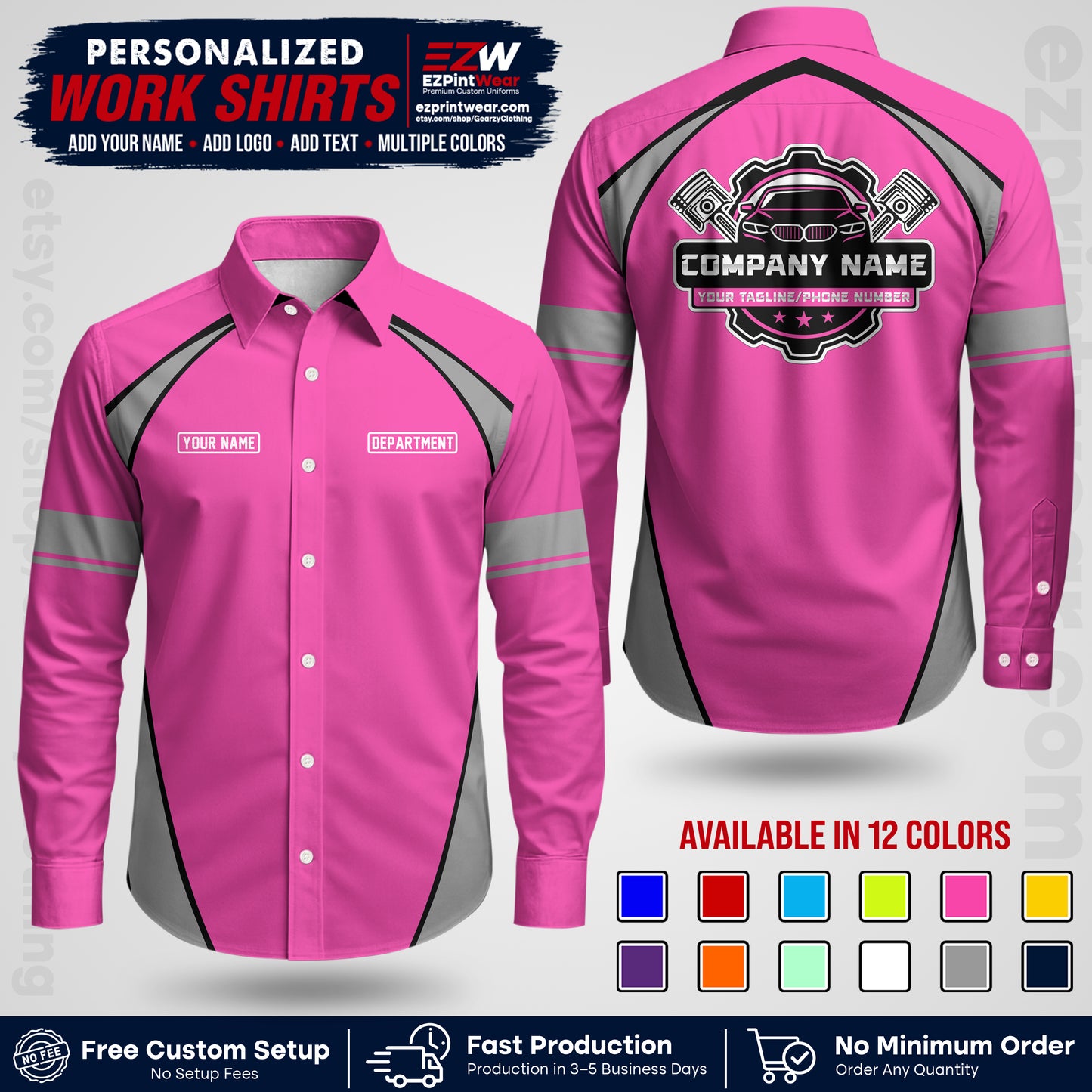 Custom Mechanic Work Shirt with Name, Logo & Text | Auto Shop Uniform | Workwear MCN 09