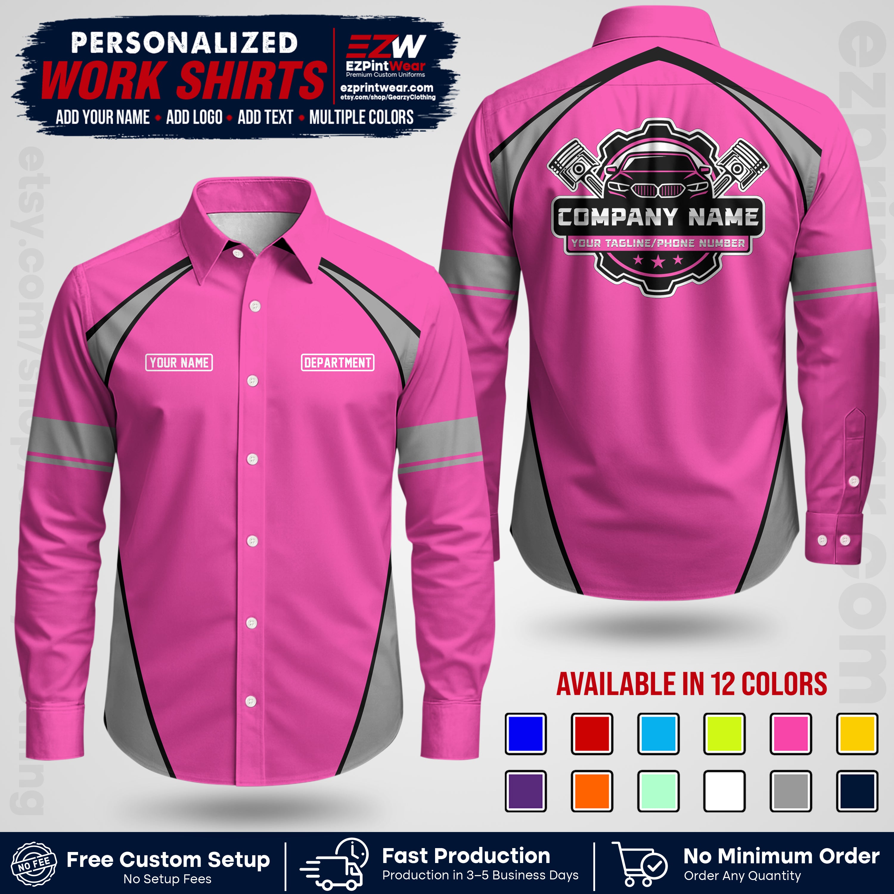 Custom Mechanic Work Shirt with Name, Logo & Text | Auto Shop Uniform | Workwear MCN 09