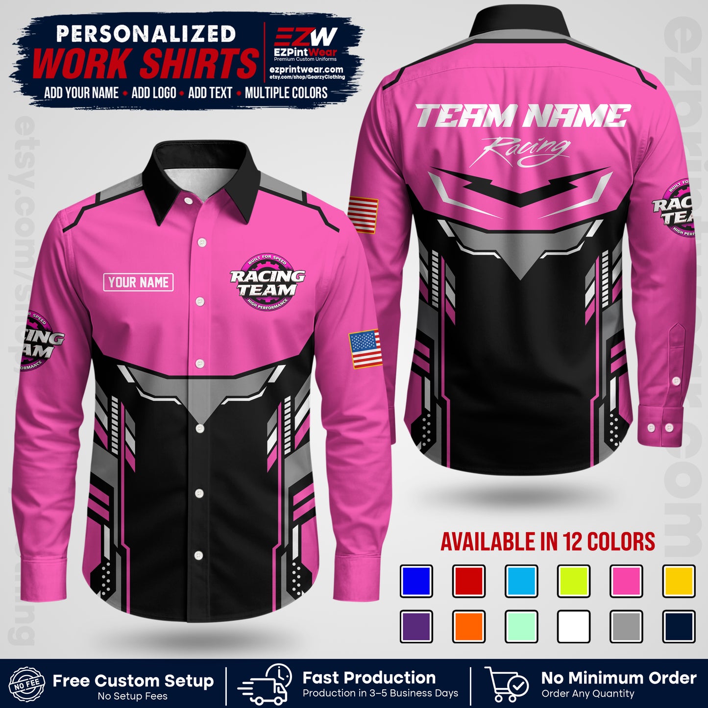 Custom Racing Shirt with Name, Logo & Text | Race Team Uniform | Crew Apparel RC11