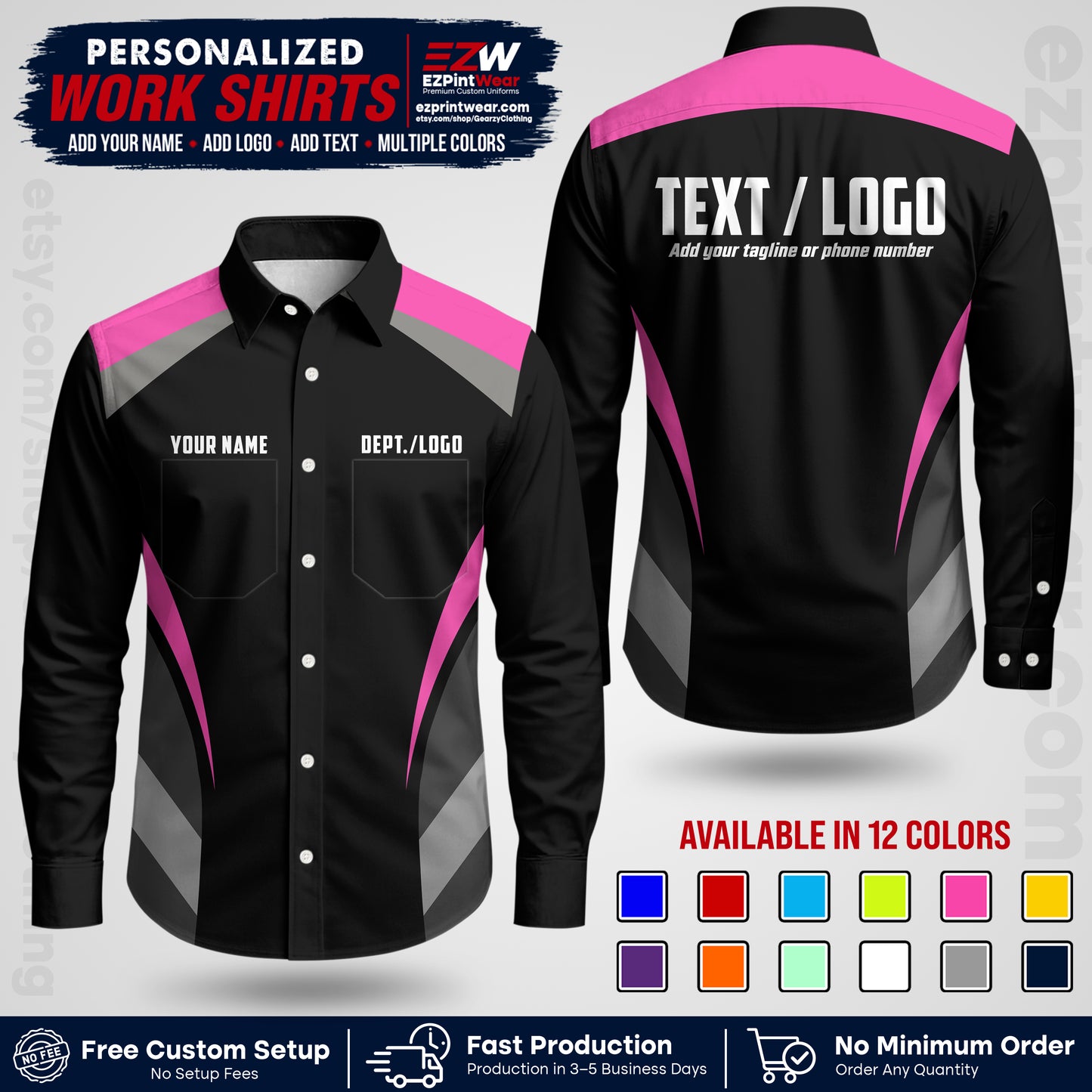 Custom All Over Print Work Uniform Shirt with Name, Logo & Text | Custom Hawaiian Shirt | Company Shirt | Employee Uniform UNF03