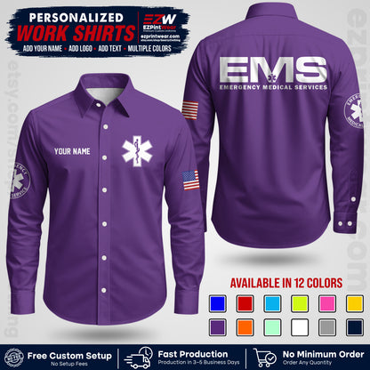 Custom EMS Shirt with Name, Logo & Text | EMS Team Uniform | First Responder Workwear EMSU01