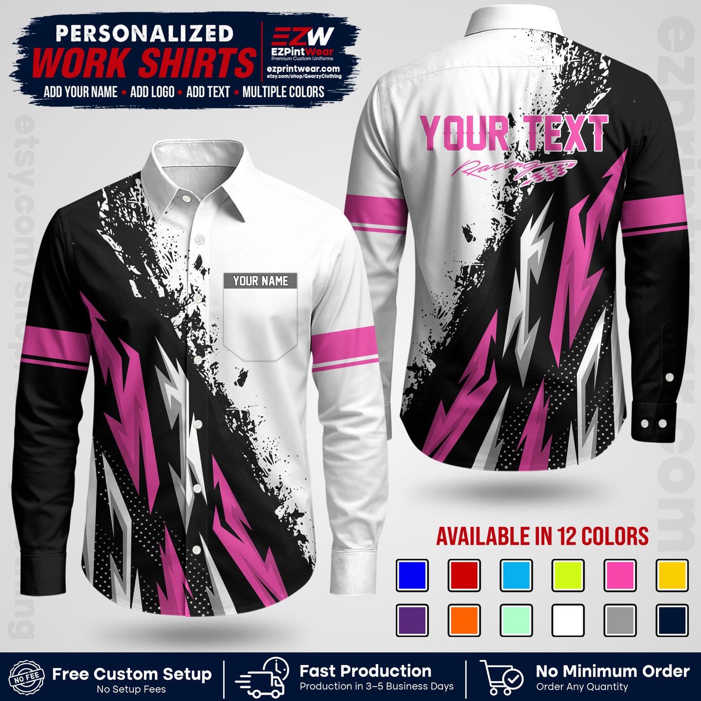 Custom Racing Shirt with Name, Logo & Text | Race Team Uniform | Crew Apparel RC08