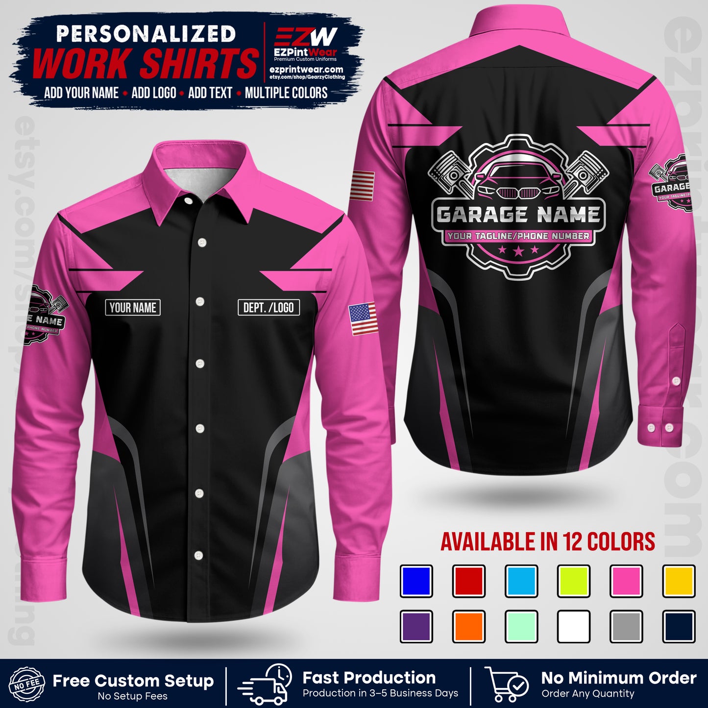 Custom Mechanic Work Shirt with Name, Logo & Text | Auto Shop Uniform | Workwear MCN 04