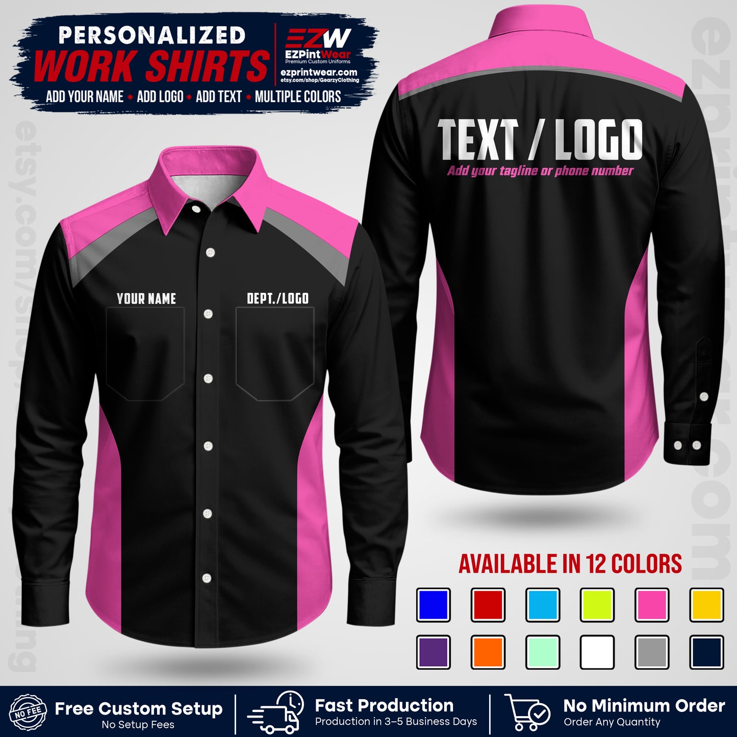 Custom All Over Print Work Uniform Shirt with Name, Logo & Text | Custom Hawaiian Shirt | Company Shirt | Employee Uniform UNF04