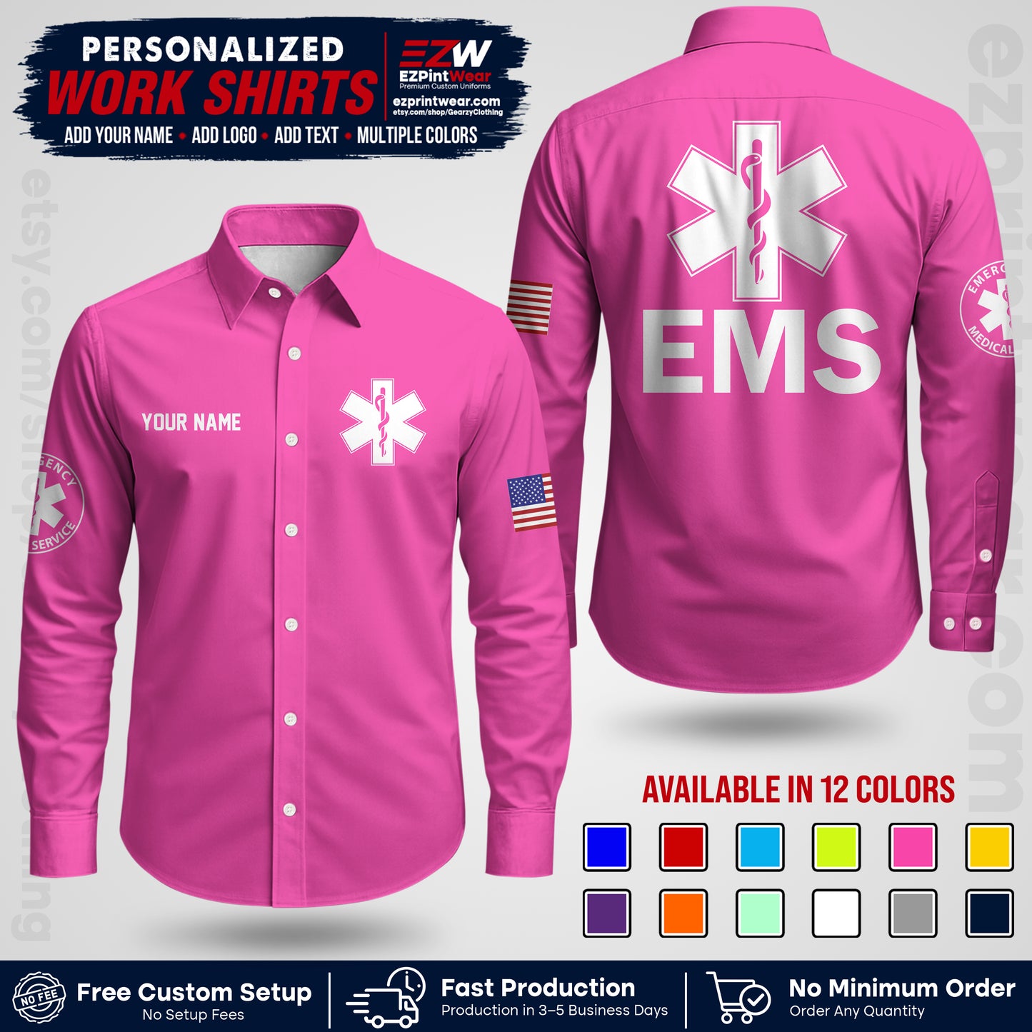 Custom EMS Shirt with Name, Logo & Text | EMS Team Uniform | First Responder Workwear EMSU02