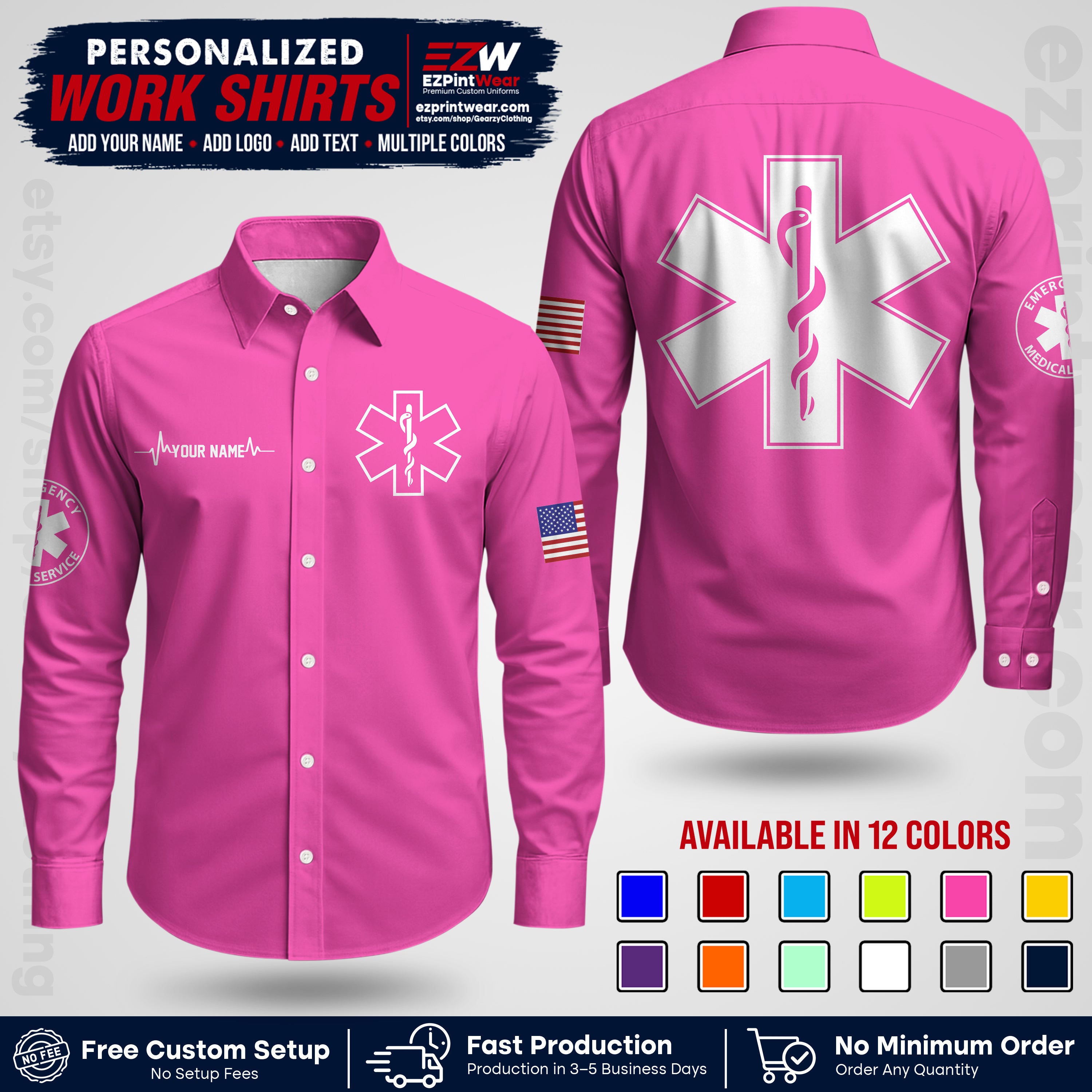 Custom EMS Shirt with Name, Logo & Text | EMS Team Uniform | First Responder Workwear EMSU04
