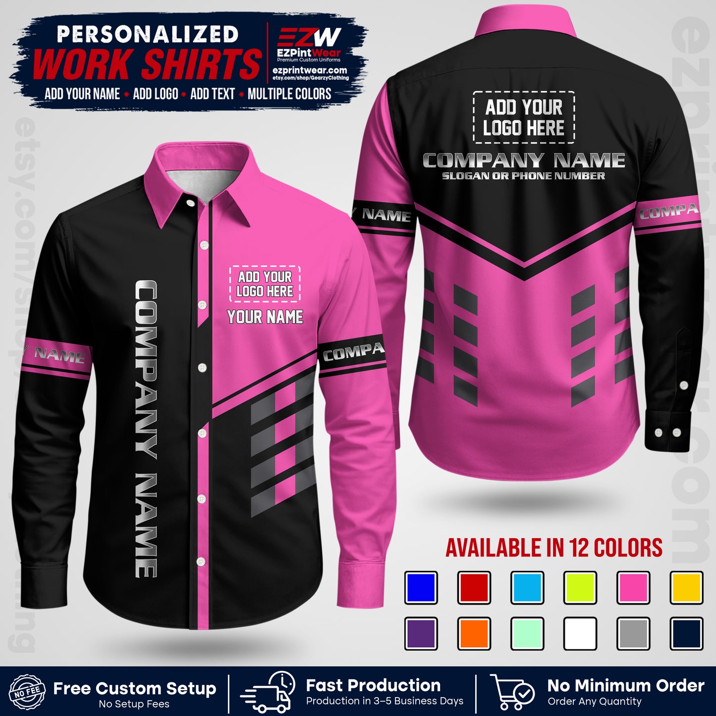 Custom All Over Print Work Uniform Shirt with Name, Logo & Text | Custom Hawaiian Shirt | Company Shirt | Employee Uniform UNF09