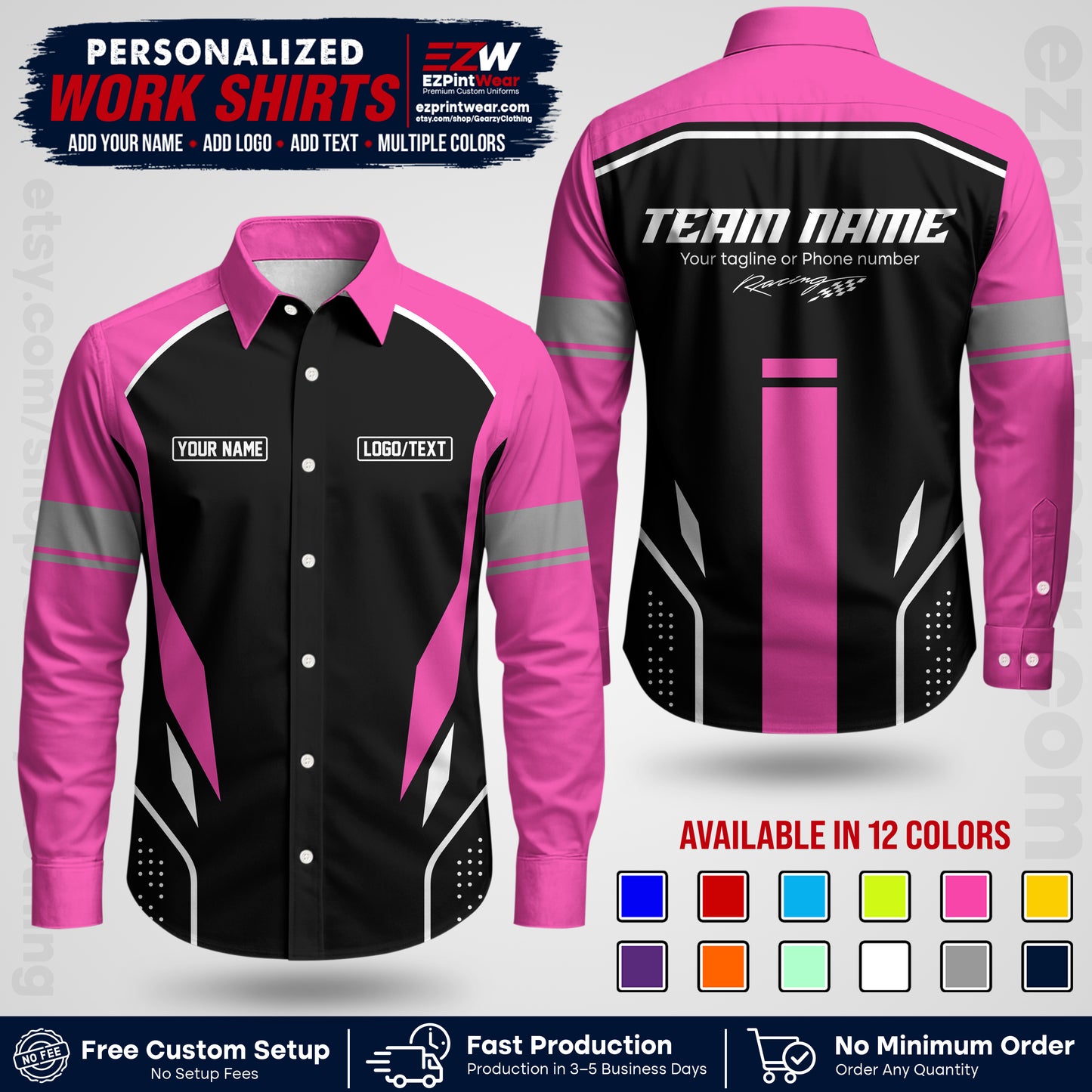 Custom Racing Shirt with Name, Logo & Text | Race Team Uniform | Crew Apparel RC06