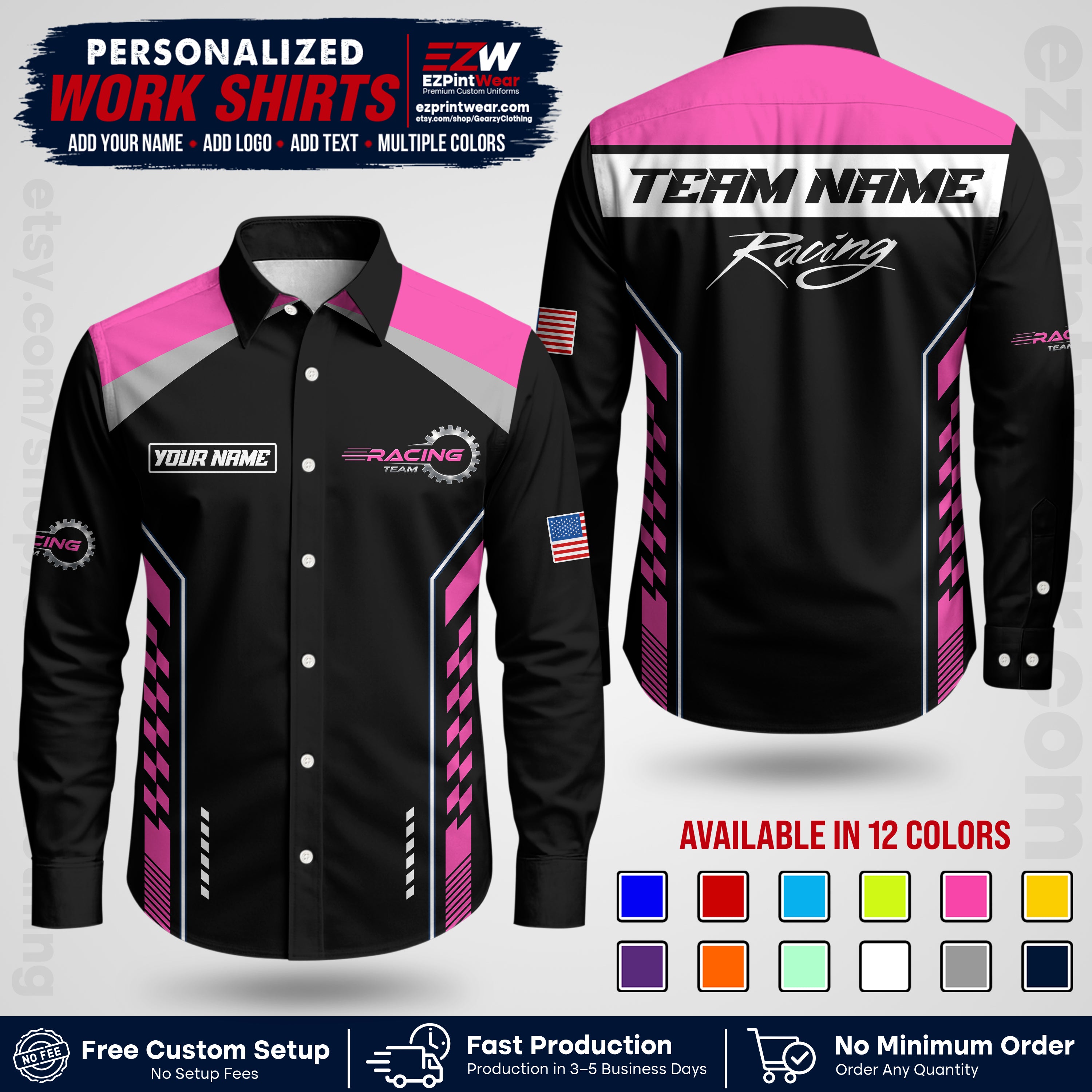 Custom Racing Shirt with Name, Logo & Text | Race Team Uniform | Crew Apparel RC13