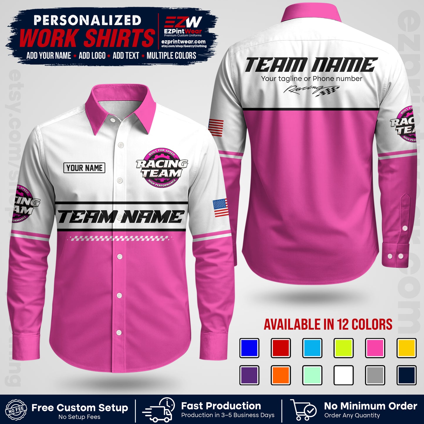 Custom Racing Shirt with Name, Logo & Text | Race Team Uniform | Crew Apparel RC12