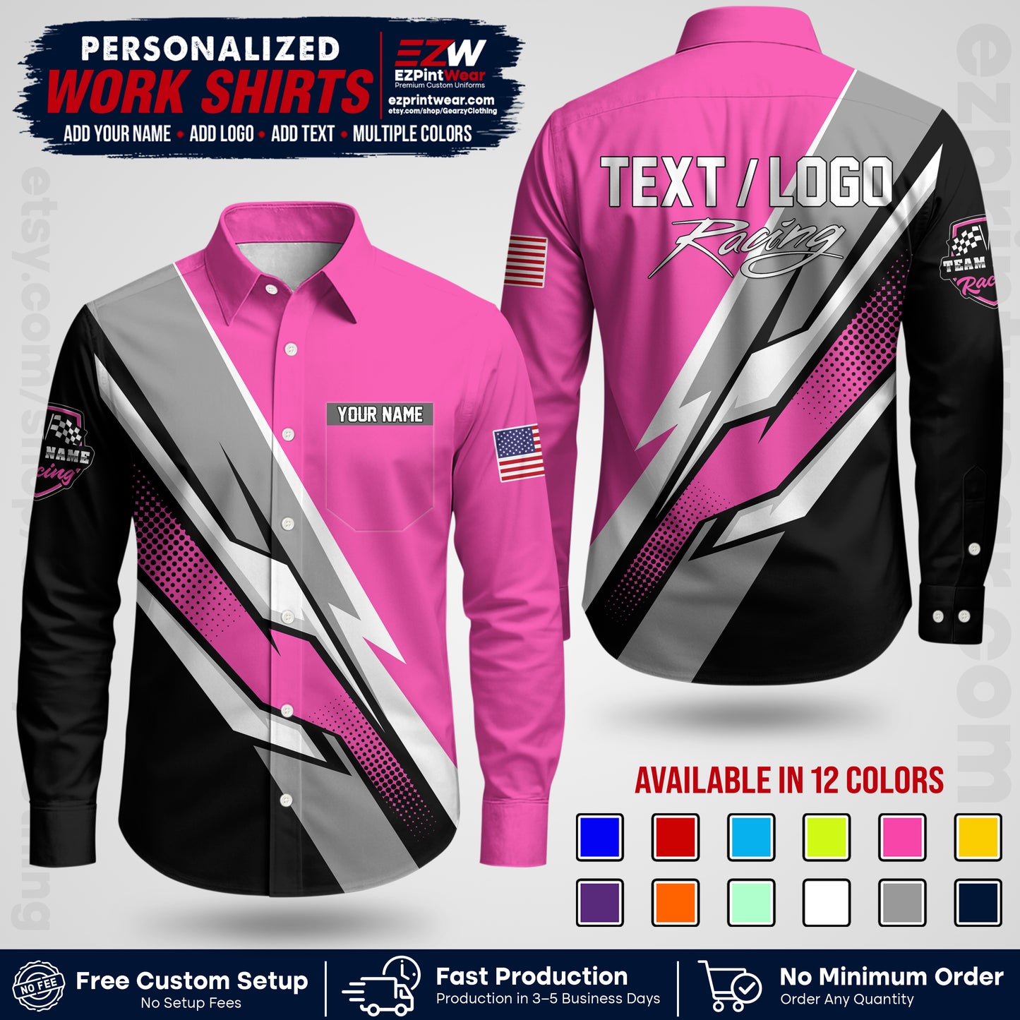Custom Racing Shirt with Name, Logo & Text | Race Team Uniform | Crew Apparel RC01