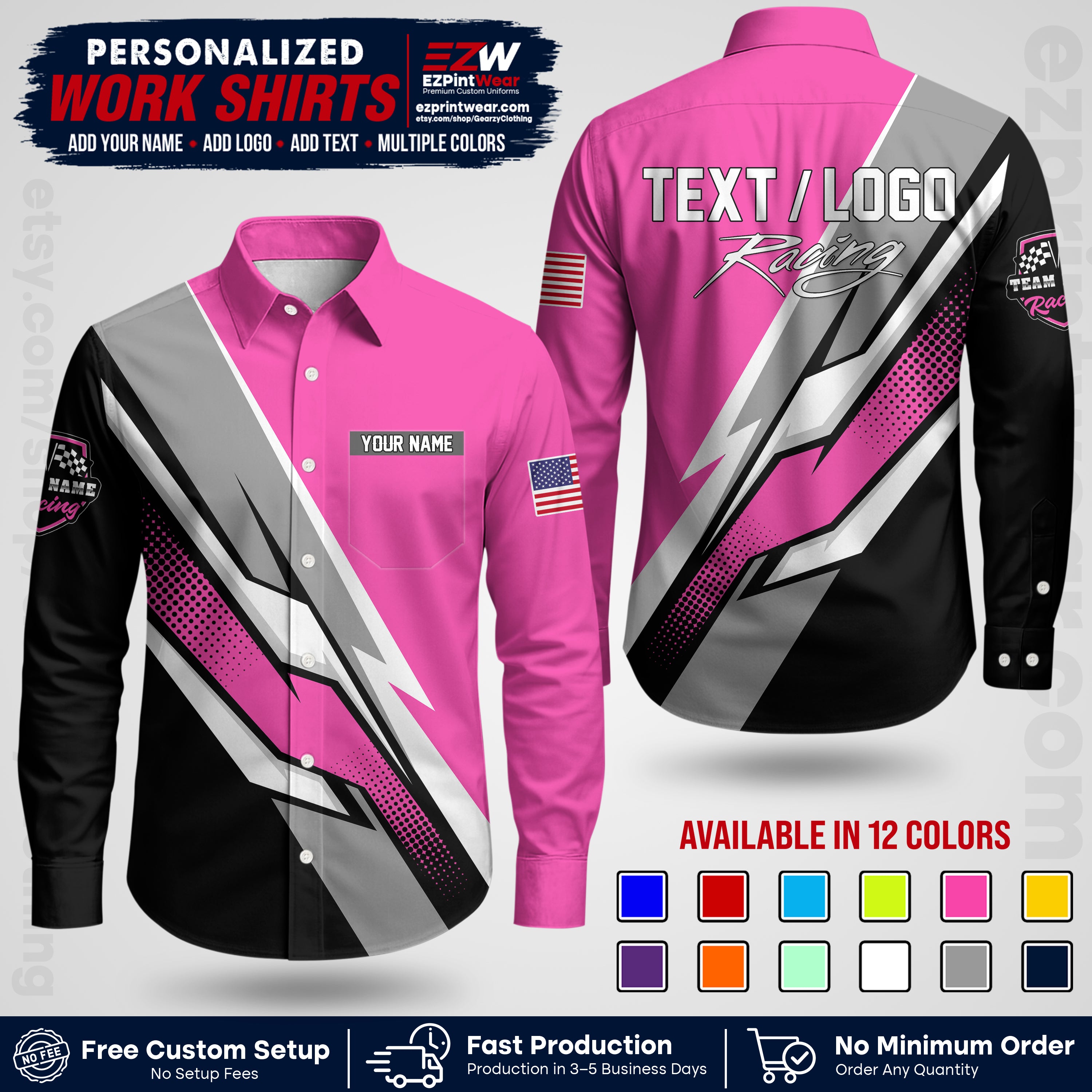 Custom Racing Shirt with Name, Logo & Text | Race Team Uniform | Crew Apparel RC01