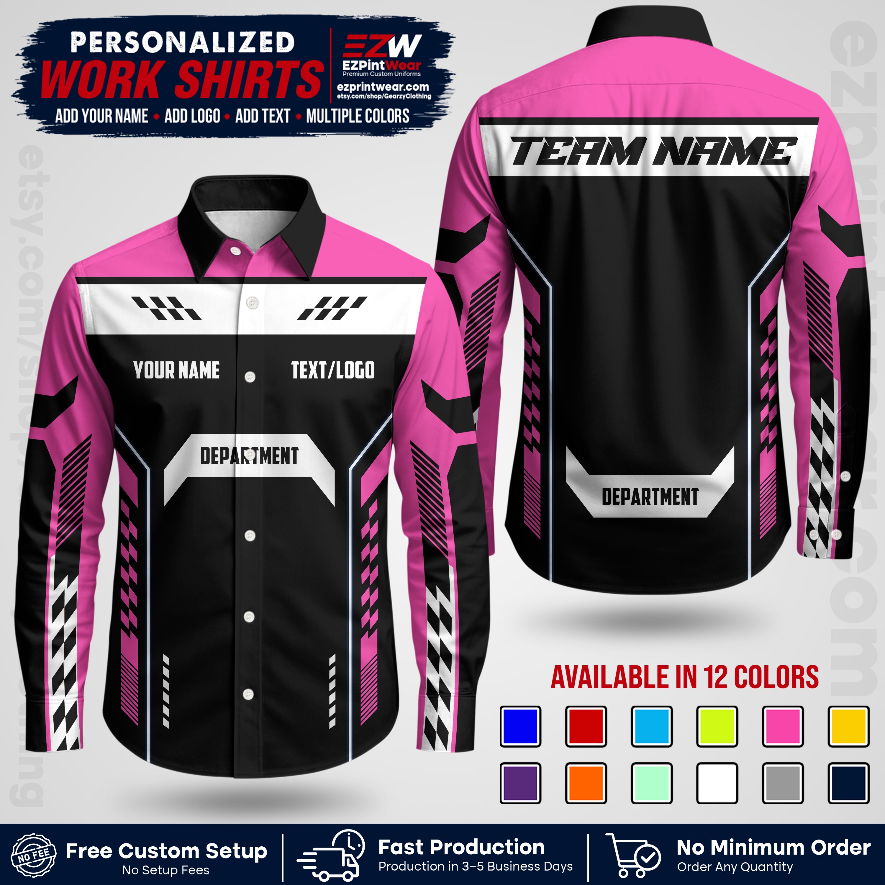 Custom All Over Print Work Uniform Shirt with Name, Logo & Text | Custom Hawaiian Shirt | Company Shirt | Employee Uniform UNF18
