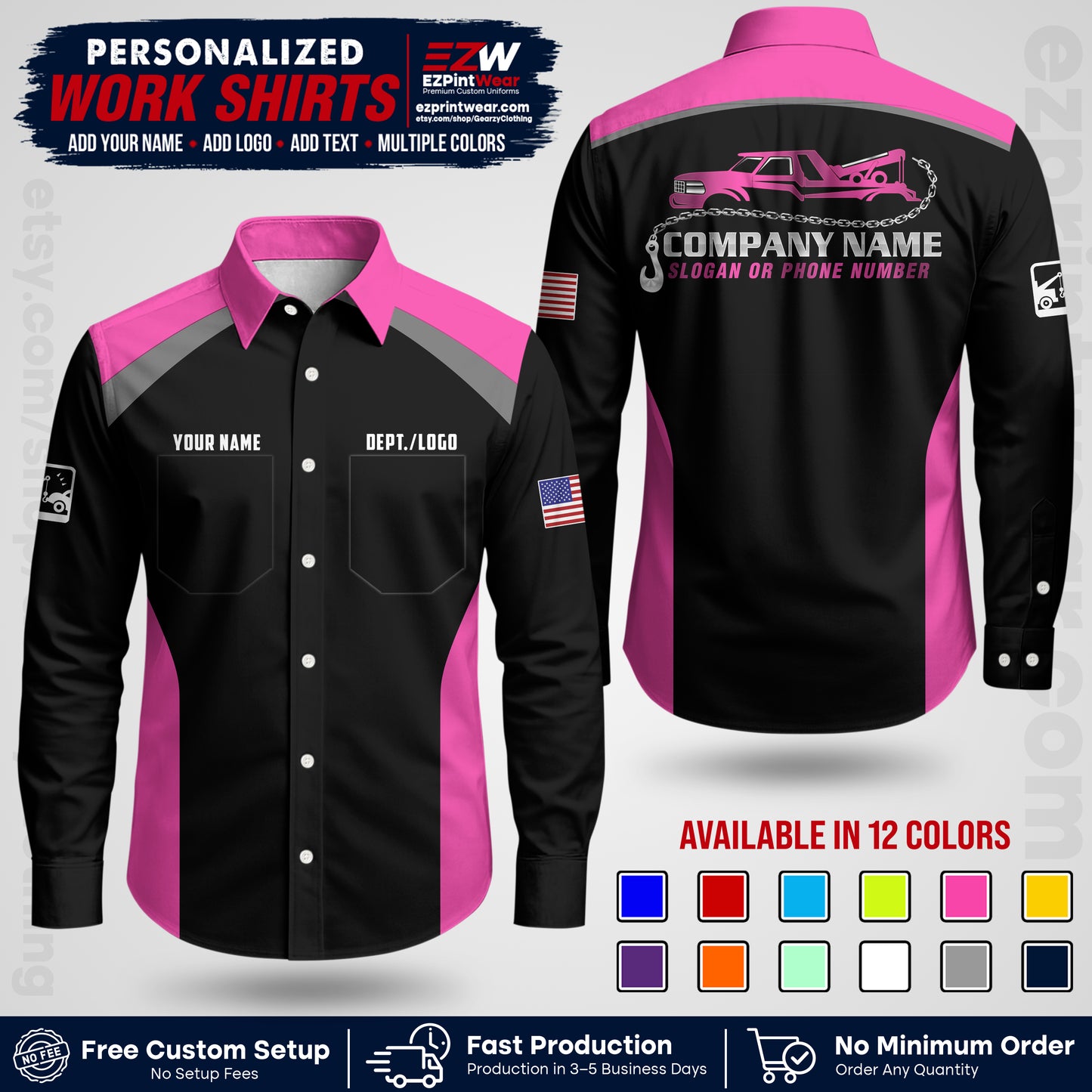Custom Towing Shirt with Name, Logo & Text | Towing Company Uniform | Workwear TW01