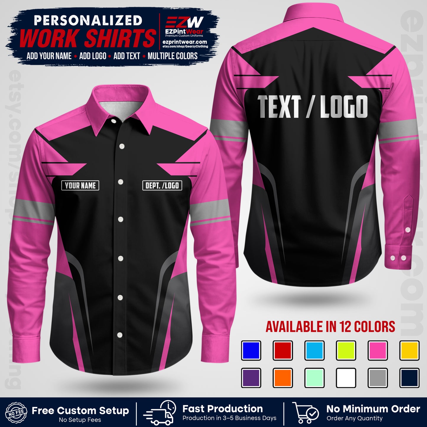 Custom All Over Print Work Uniform Shirt with Name, Logo & Text | Custom Hawaiian Shirt | Company Shirt | Employee Uniform UNF01