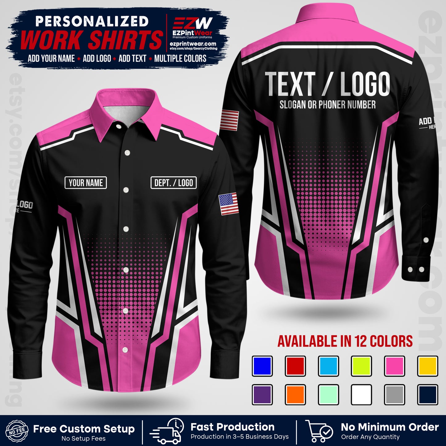Custom All Over Print Work Uniform Shirt with Name, Logo & Text | Custom Hawaiian Shirt | Company Shirt | Employee Uniform UNF17