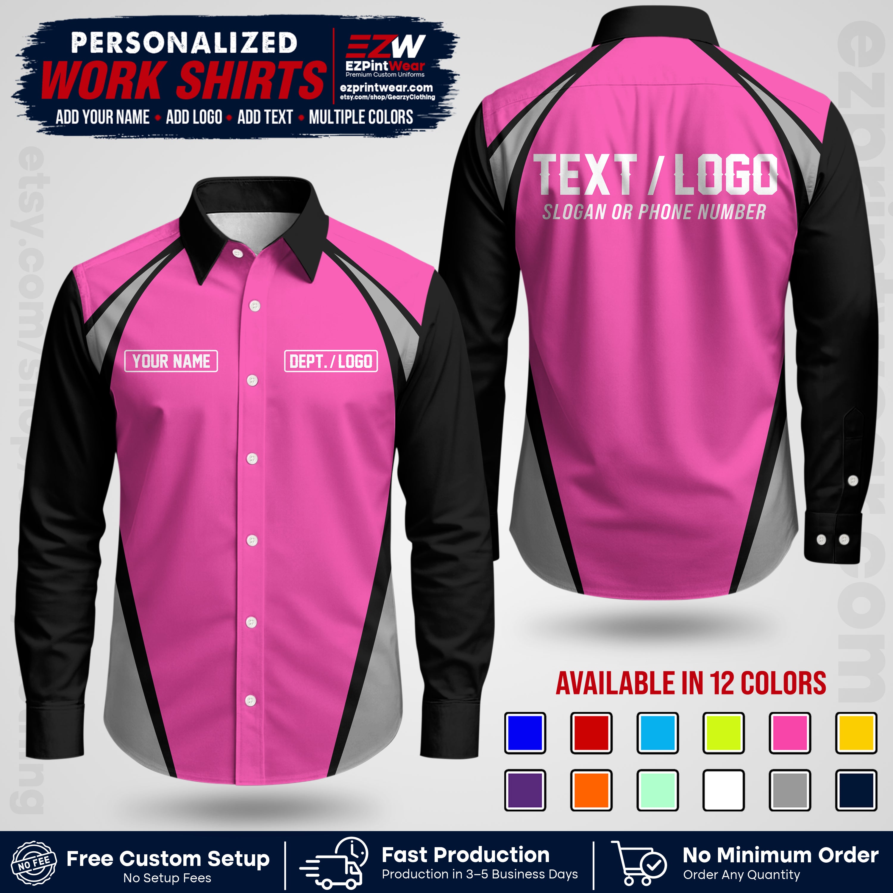 Custom All Over Print Work Uniform Shirt with Name, Logo & Text | Custom Hawaiian Shirt | Company Shirt | Employee Uniform UNF20