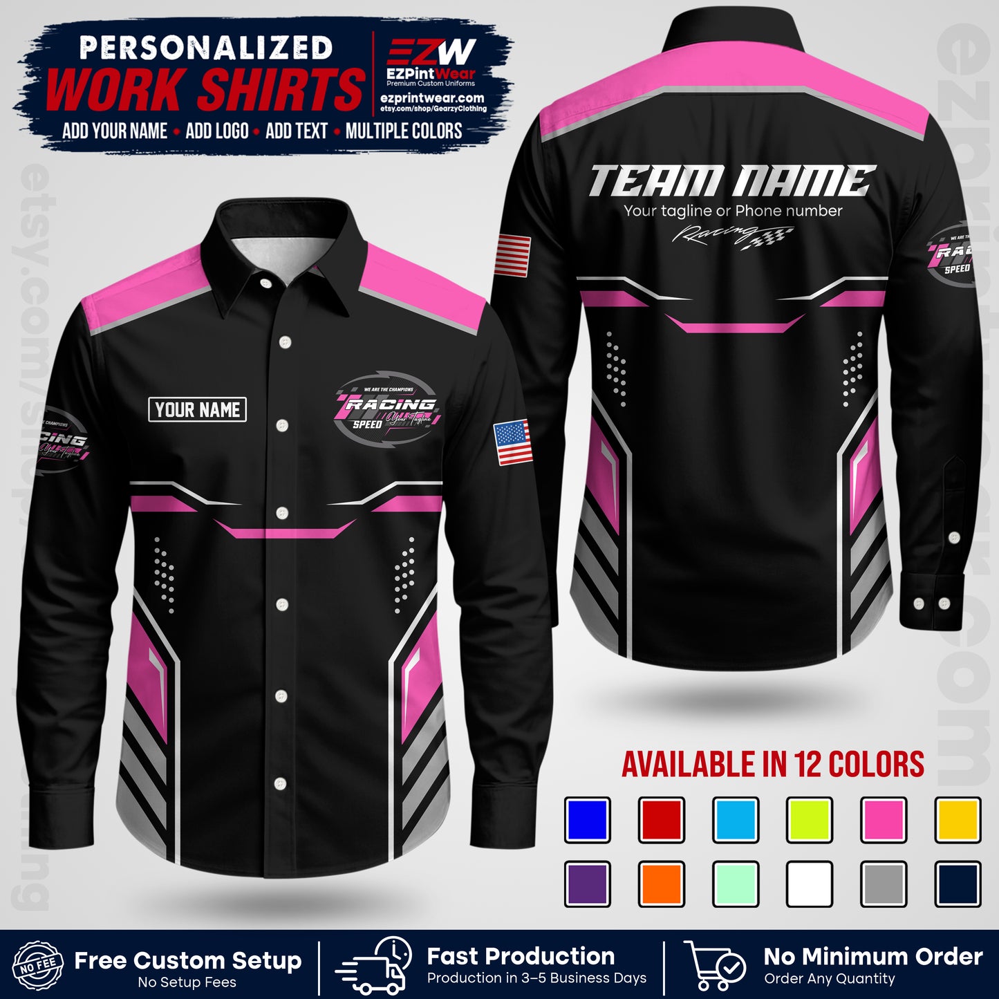 Custom Racing Shirt with Name, Logo & Text | Race Team Uniform | Crew Apparel RC10