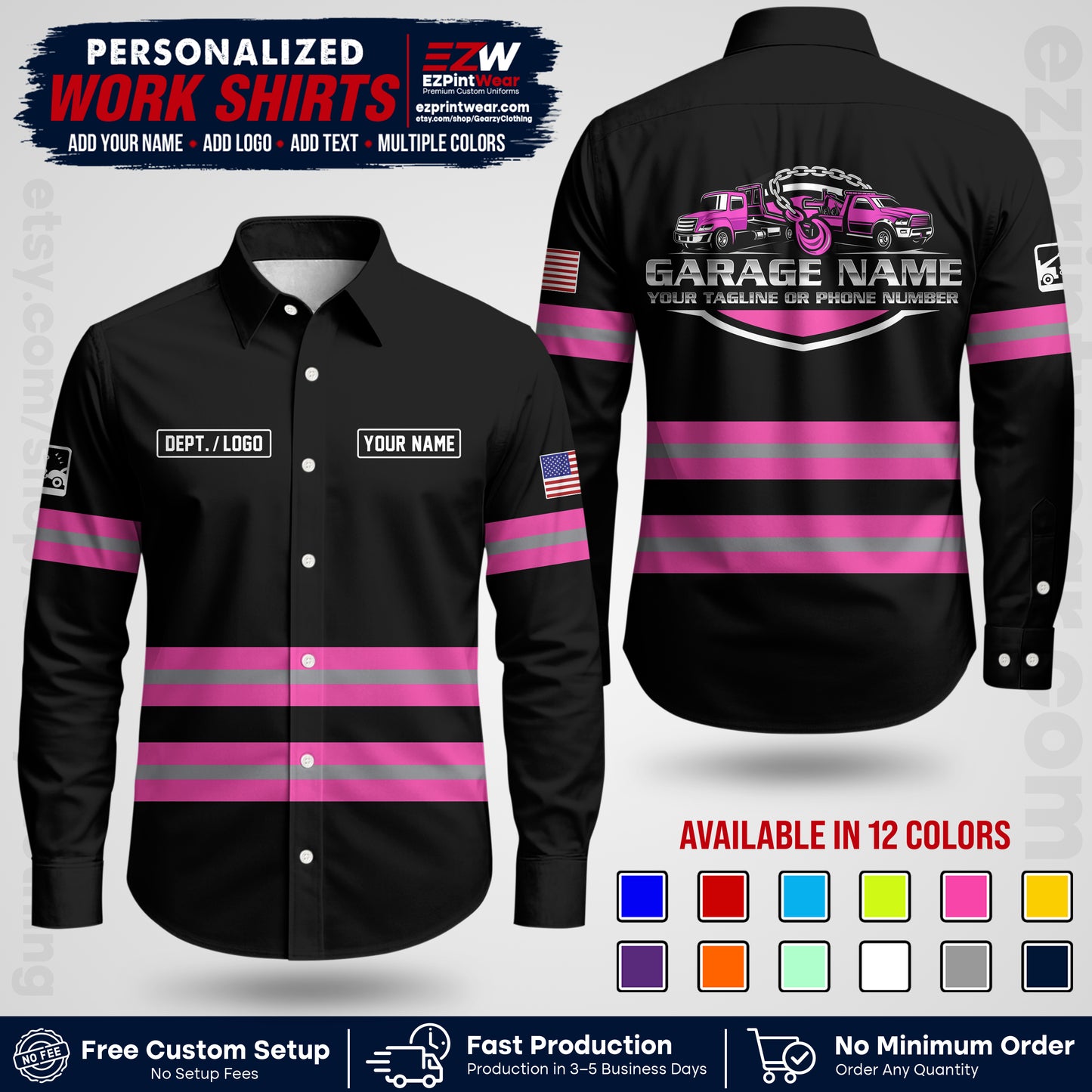 Custom Towing Workwear Uniform | Personalized Tow Truck Shirt | Non-Reflective Safety Stripe Apparel | Custom Towing Shirt | Tow Truck Apparel TW03