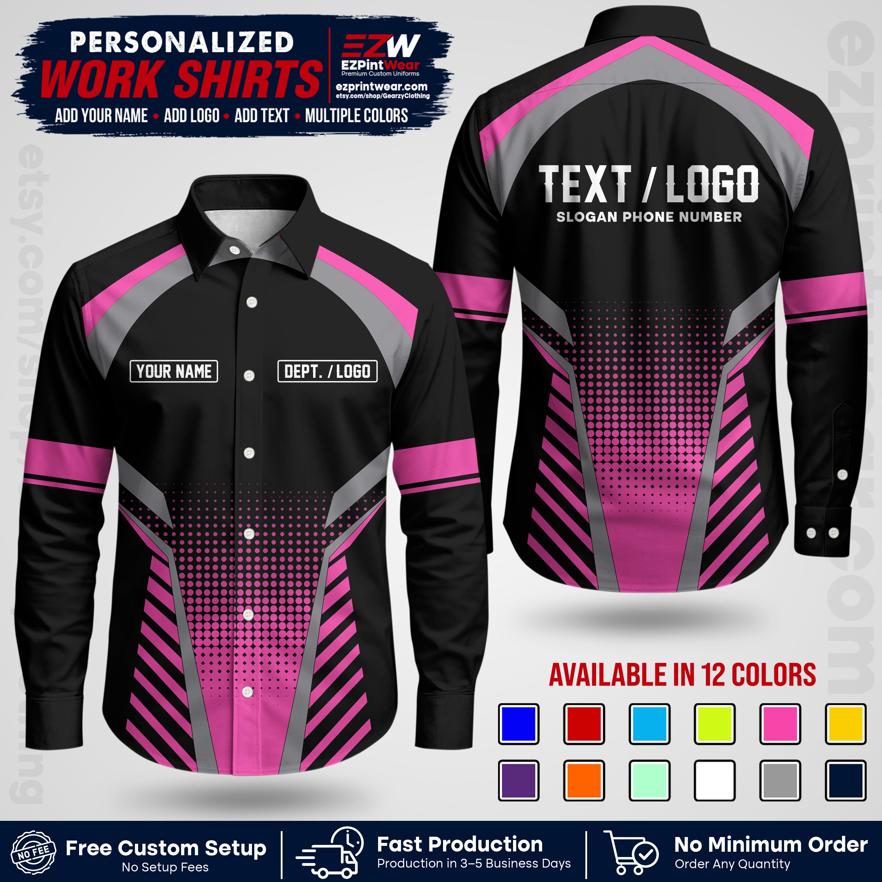 Custom All Over Print Work Uniform Shirt with Name, Logo & Text | Custom Hawaiian Shirt | Company Shirt | Employee Uniform UNF19
