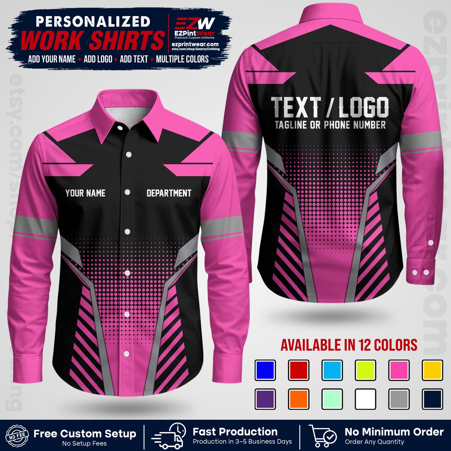 Custom All Over Print Work Uniform Shirt with Name, Logo & Text | Custom Hawaiian Shirt | Company Shirt | Employee Uniform UNF06
