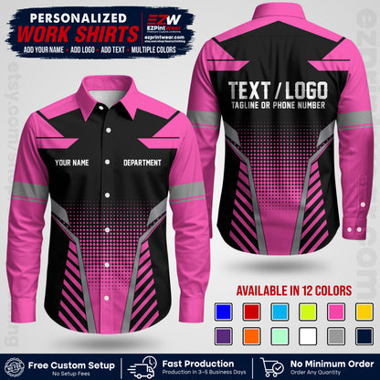 Custom All Over Print Work Uniform Shirt with Name, Logo & Text | Custom Hawaiian Shirt | Company Shirt | Employee Uniform UNF06