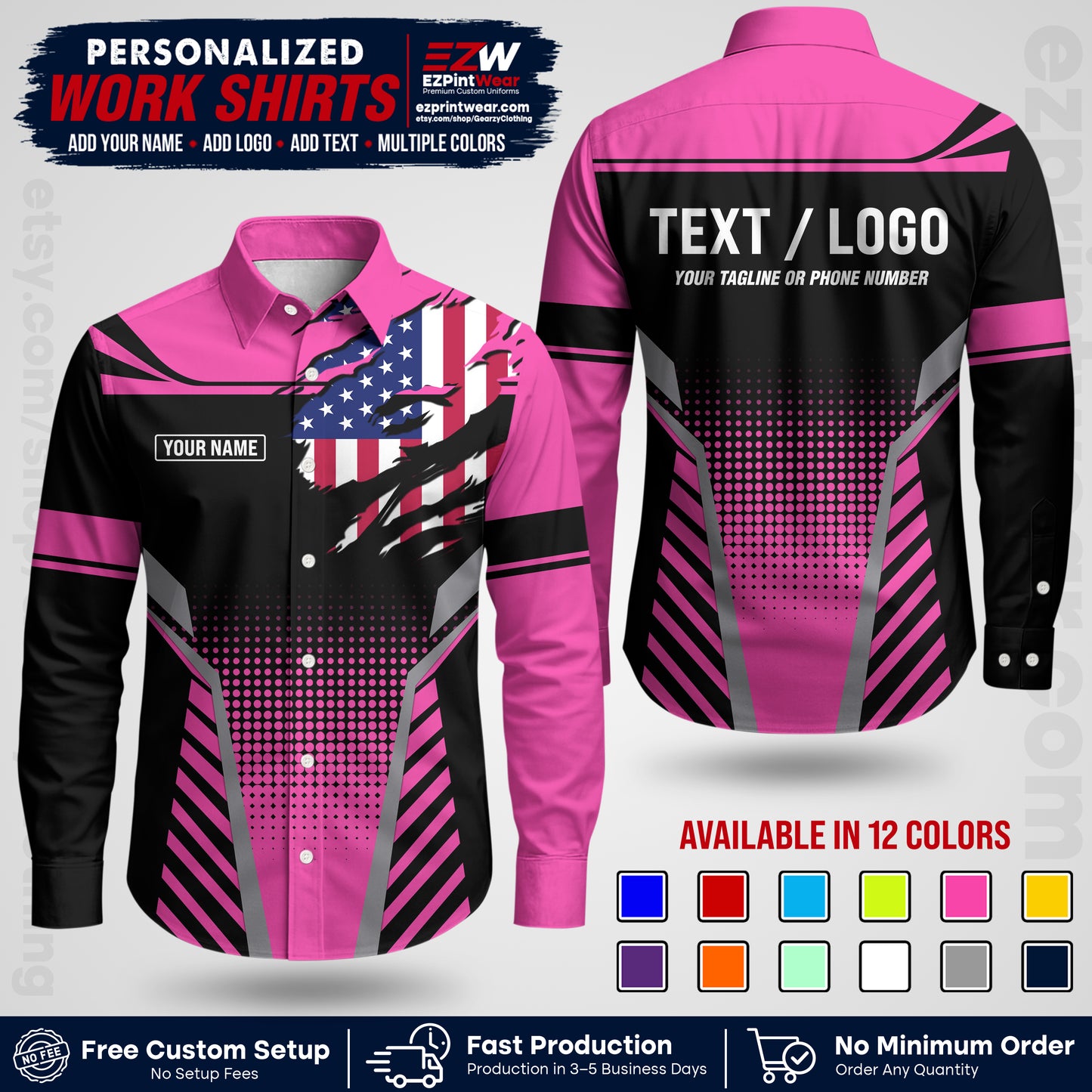 Custom All Over Print Work Uniform Shirt with Name, Logo & Text | Custom Hawaiian Shirt | Company Shirt | Employee Uniform UNF07