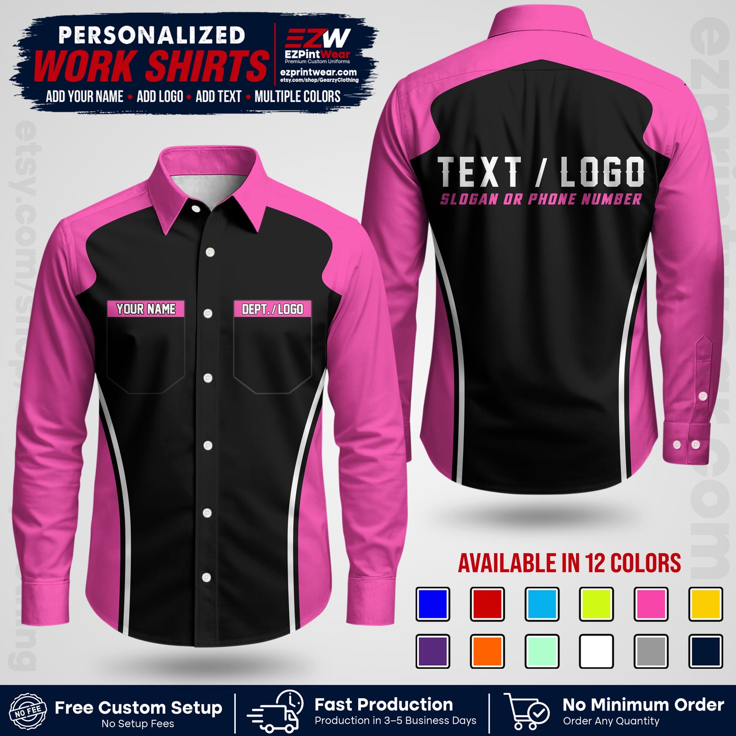 Custom All Over Print Work Uniform Shirt with Name, Logo & Text | Custom Hawaiian Shirt | Company Shirt | Employee Uniform UNF16