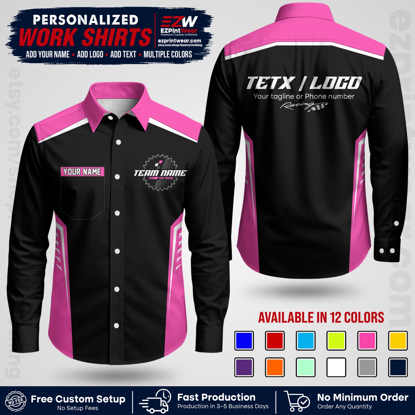 Custom Racing Shirt with Name, Logo & Text | Race Team Uniform | Crew Apparel RC07