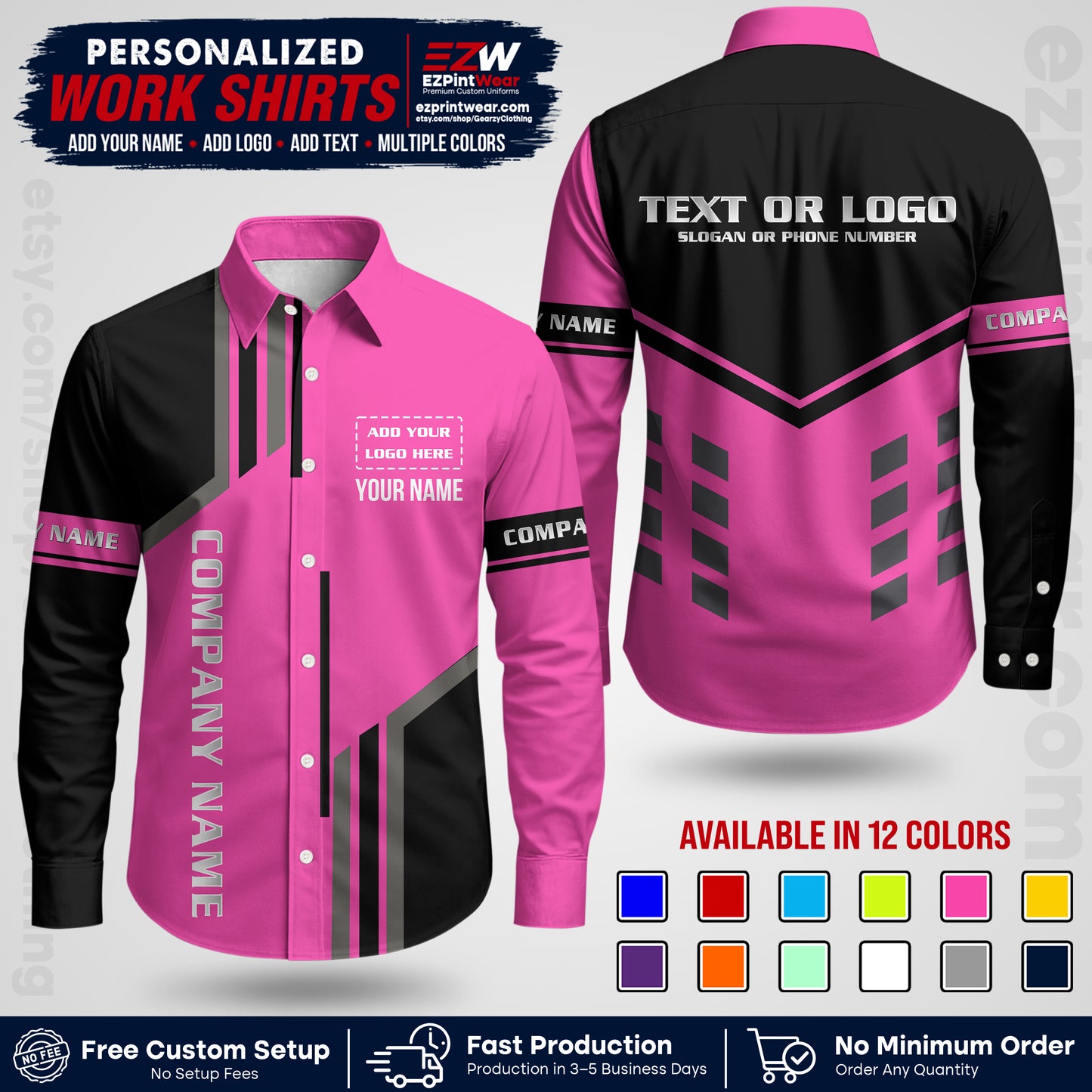 Custom All Over Print Work Uniform Shirt with Name, Logo & Text | Custom Hawaiian Shirt | Company Shirt | Employee Uniform UNF10