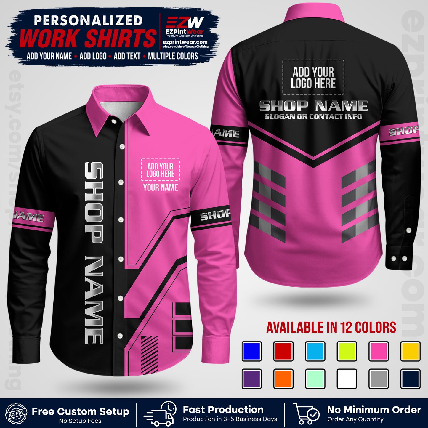 Custom All Over Print Work Uniform Shirt with Name, Logo & Text | Custom Hawaiian Shirt | Company Shirt | Employee Uniform UNF11