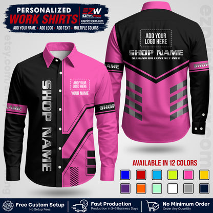 Custom All Over Print Work Uniform Shirt with Name, Logo & Text | Custom Hawaiian Shirt | Company Shirt | Employee Uniform UNF11