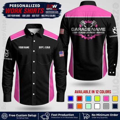 Custom Mechanic Work Shirt with Name, Logo & Text | Auto Shop Uniform | Workwear MCN 07