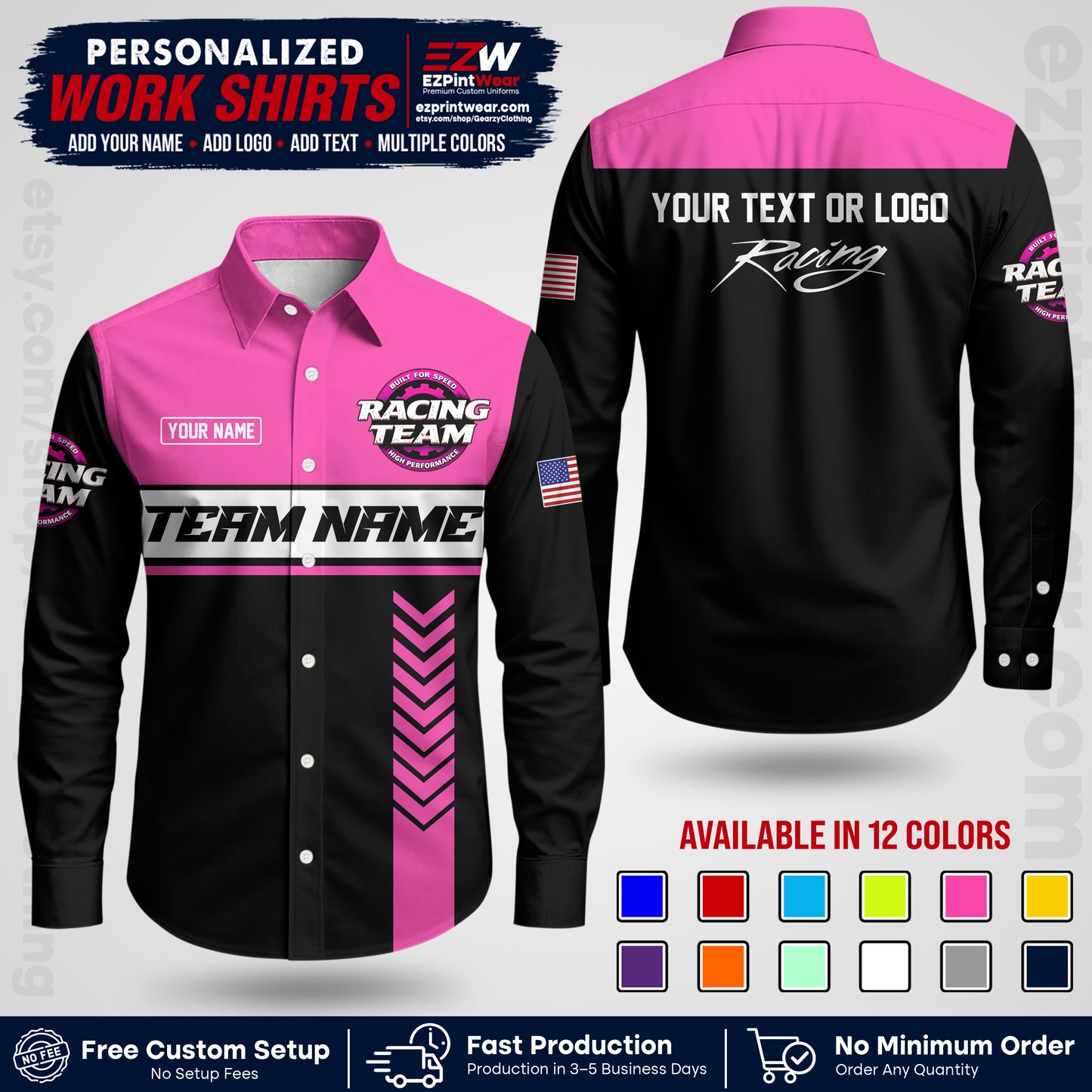 Custom Racing Shirt with Name, Logo & Text | Race Team Uniform | Crew Apparel RC02
