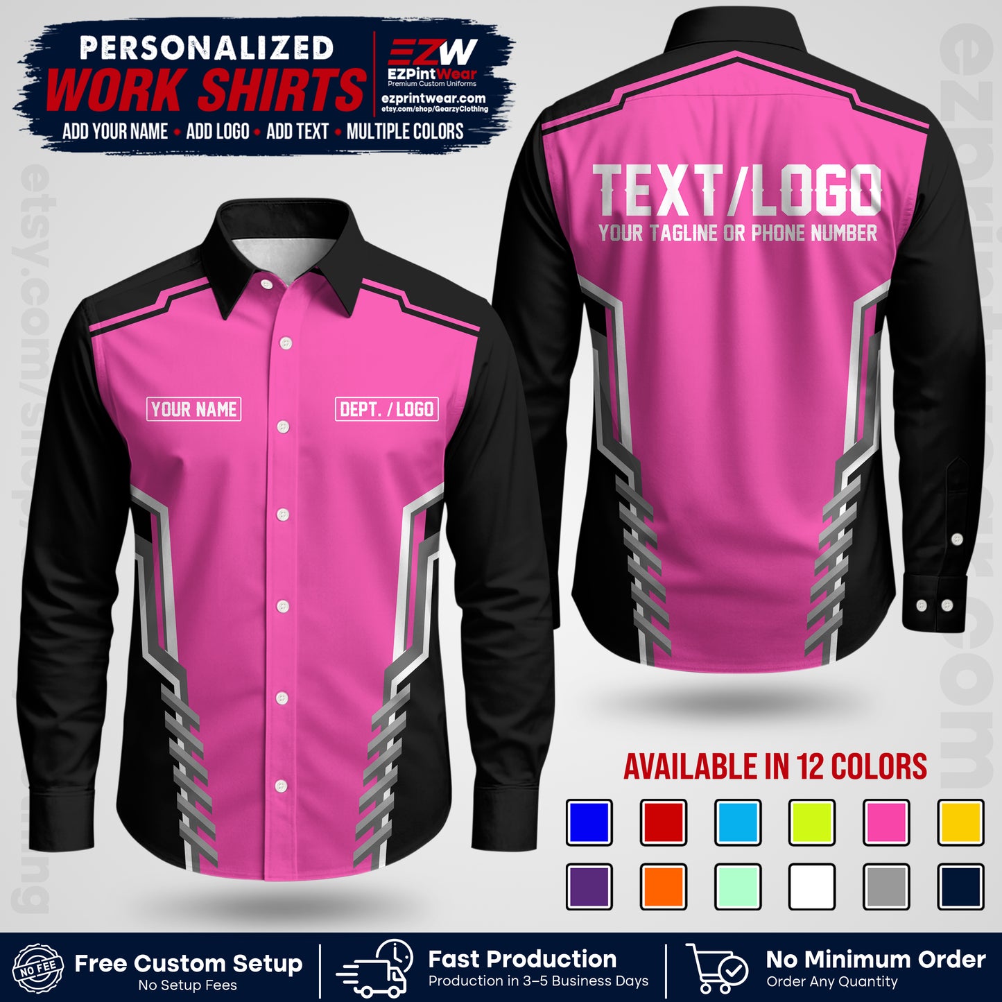 Custom All Over Print Work Uniform Shirt with Name, Logo & Text | Custom Hawaiian Shirt | Company Shirt | Employee Uniform UNF15