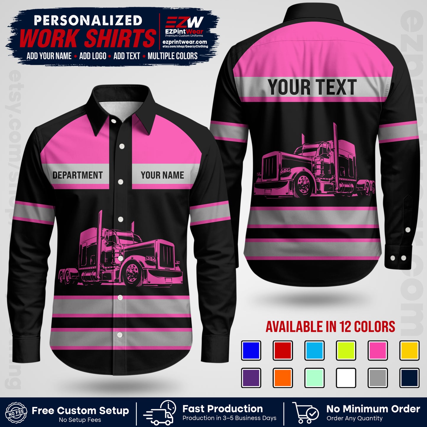 Personalized Truck Driver Workwear Uniform | Custom Safety Stripe Apparel | Non-Reflective Reflective Style Design TW02