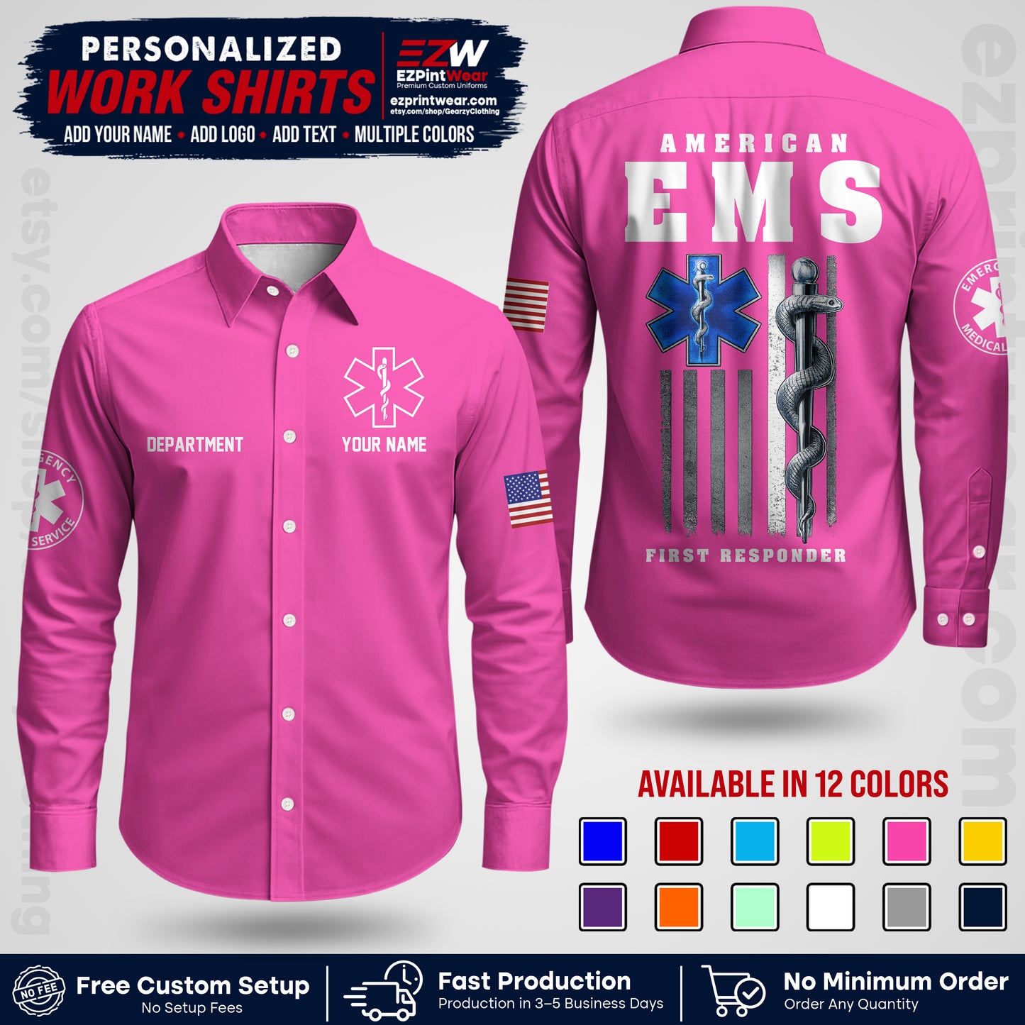 Custom EMS Shirt with Name, Logo & Text | EMS Team Uniform | First Responder Workwear EMSU03