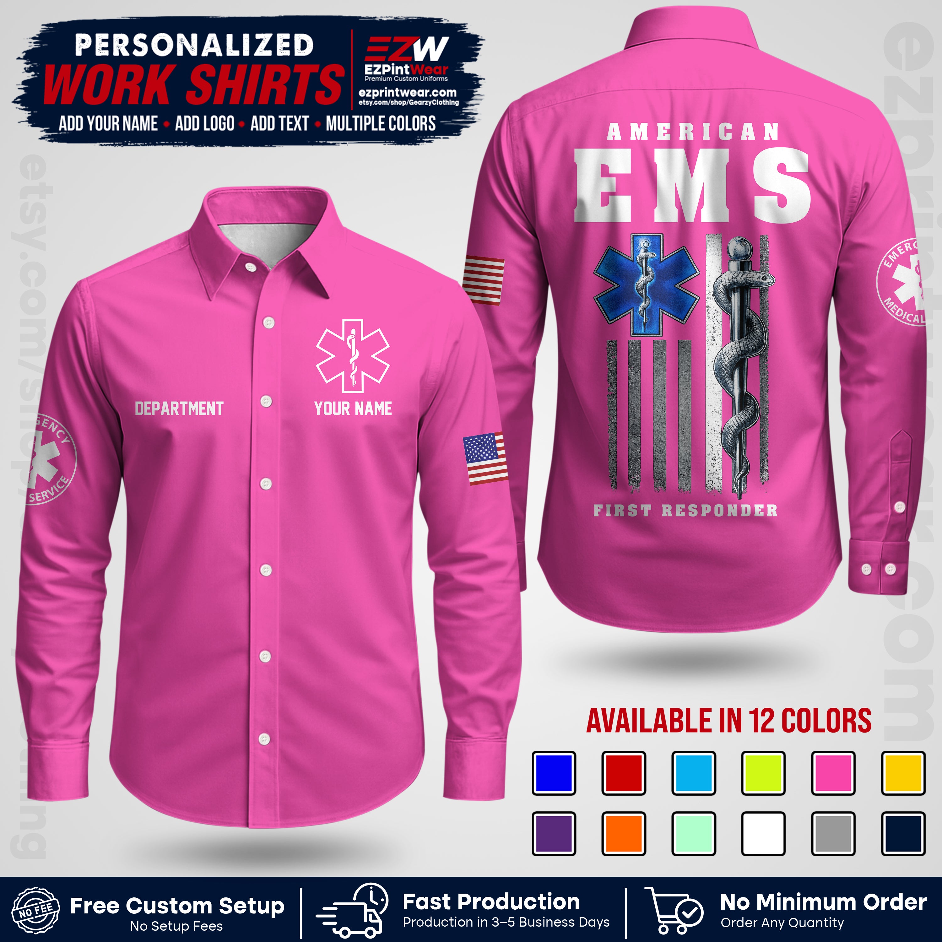 Custom EMS Shirt with Name, Logo & Text | EMS Team Uniform | First Responder Workwear EMSU03