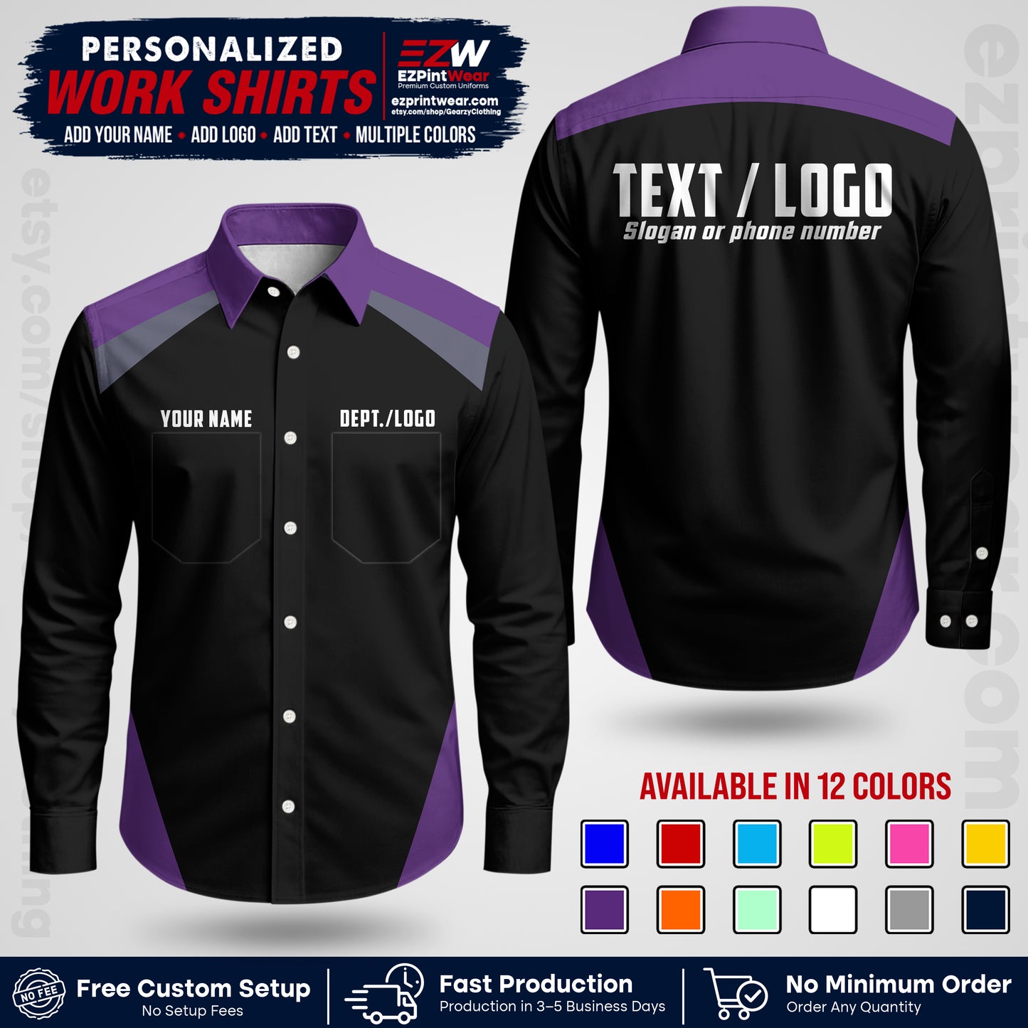 Custom All Over Print Work Uniform Shirt with Name, Logo & Text | Custom Hawaiian Shirt | Company Shirt | Employee Uniform UNF02