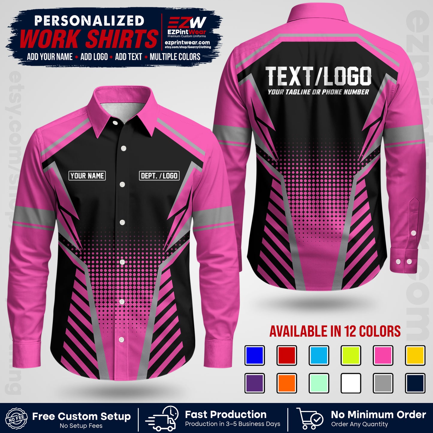 Custom All Over Print Work Uniform Shirt with Name, Logo & Text | Custom Hawaiian Shirt | Company Shirt | Employee Uniform UNF14