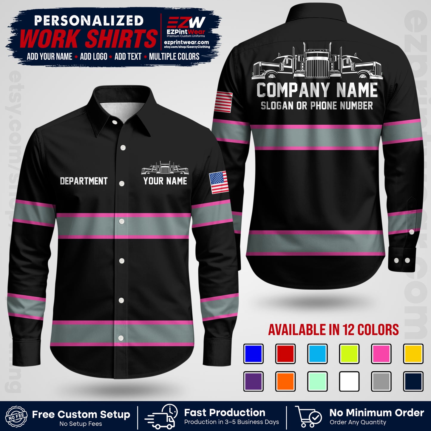 Personalized Truck Driver Workwear Uniform | Custom Safety Stripe Apparel | Non-Reflective Reflective Style Design TW04