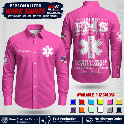 Custom EMS Shirt with Name, Logo & Text | EMS Team Uniform | First Responder Workwear EMSU05