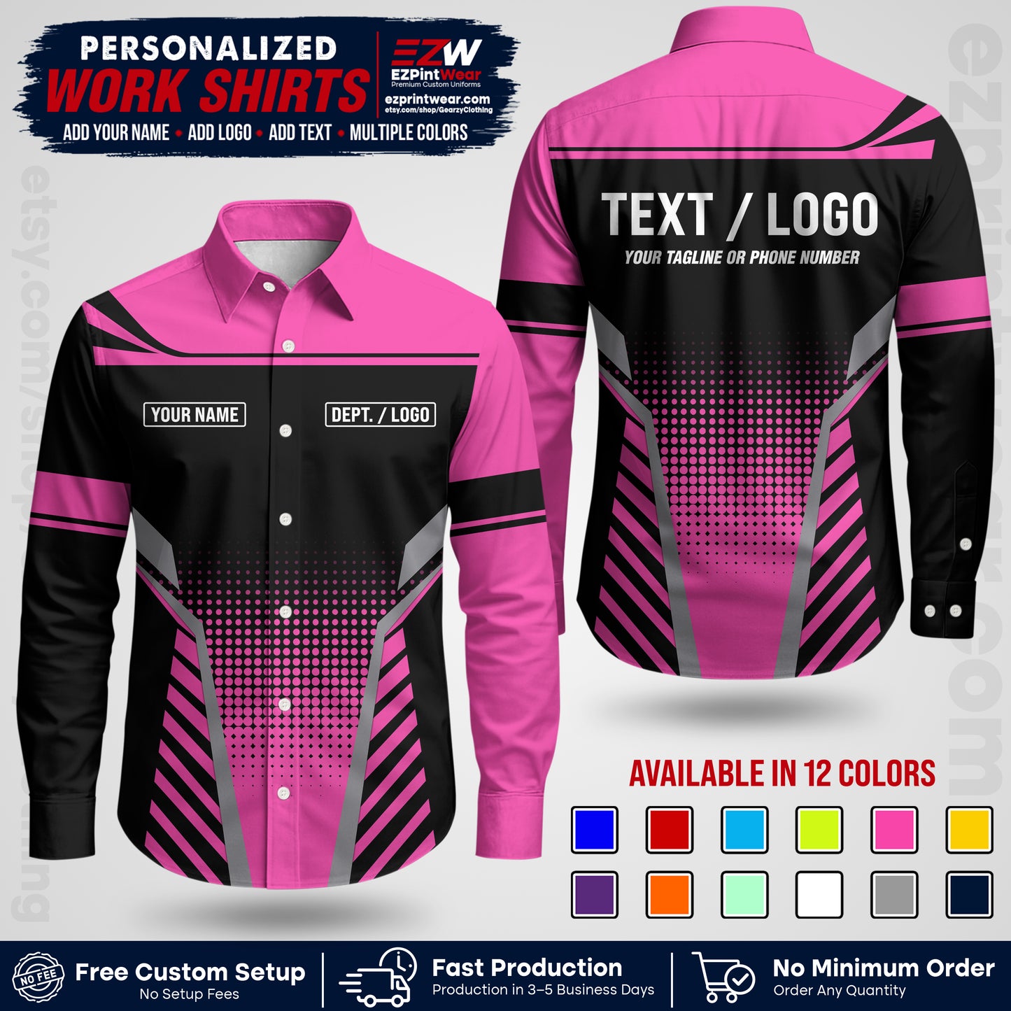Custom All Over Print Work Uniform Shirt with Name, Logo & Text | Custom Hawaiian Shirt | Company Shirt | Employee Uniform UNF08