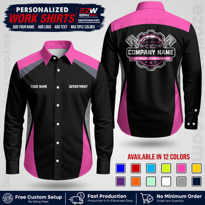 Custom Mechanic Work Shirt with Name, Logo & Text | Auto Shop Uniform | Workwear MCN 08