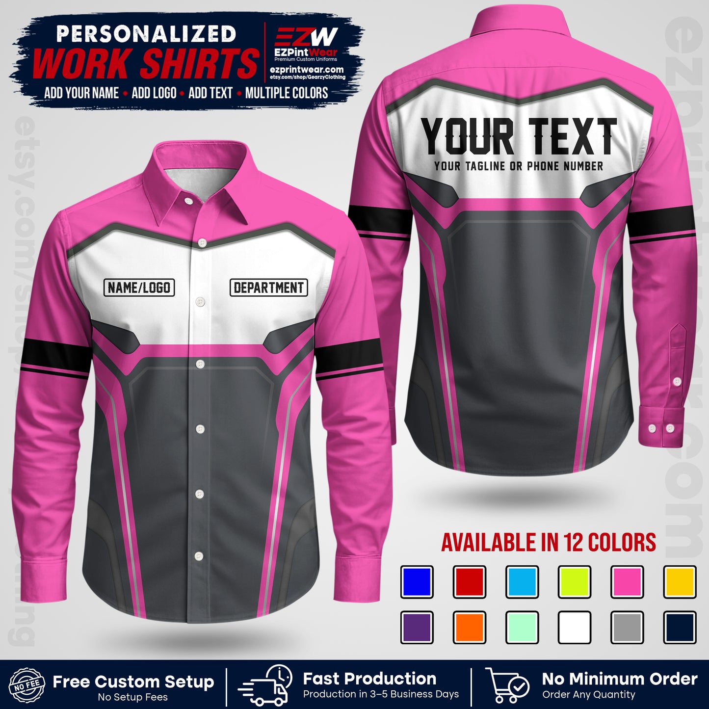 Custom All Over Print Work Uniform Shirt with Name, Logo & Text | Custom Hawaiian Shirt | Company Shirt | Employee Uniform UNF05