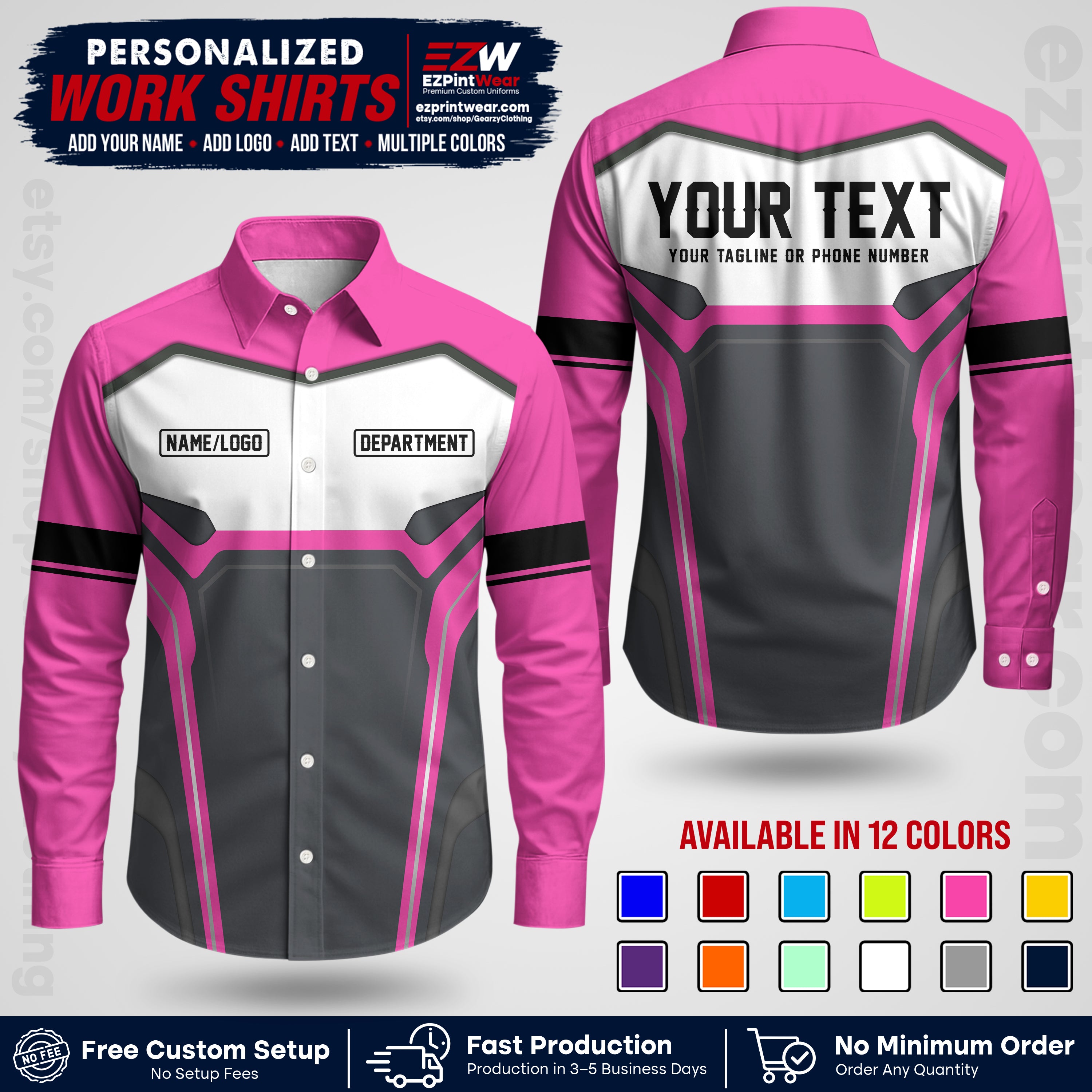 Custom All Over Print Work Uniform Shirt with Name, Logo & Text | Custom Hawaiian Shirt | Company Shirt | Employee Uniform UNF05
