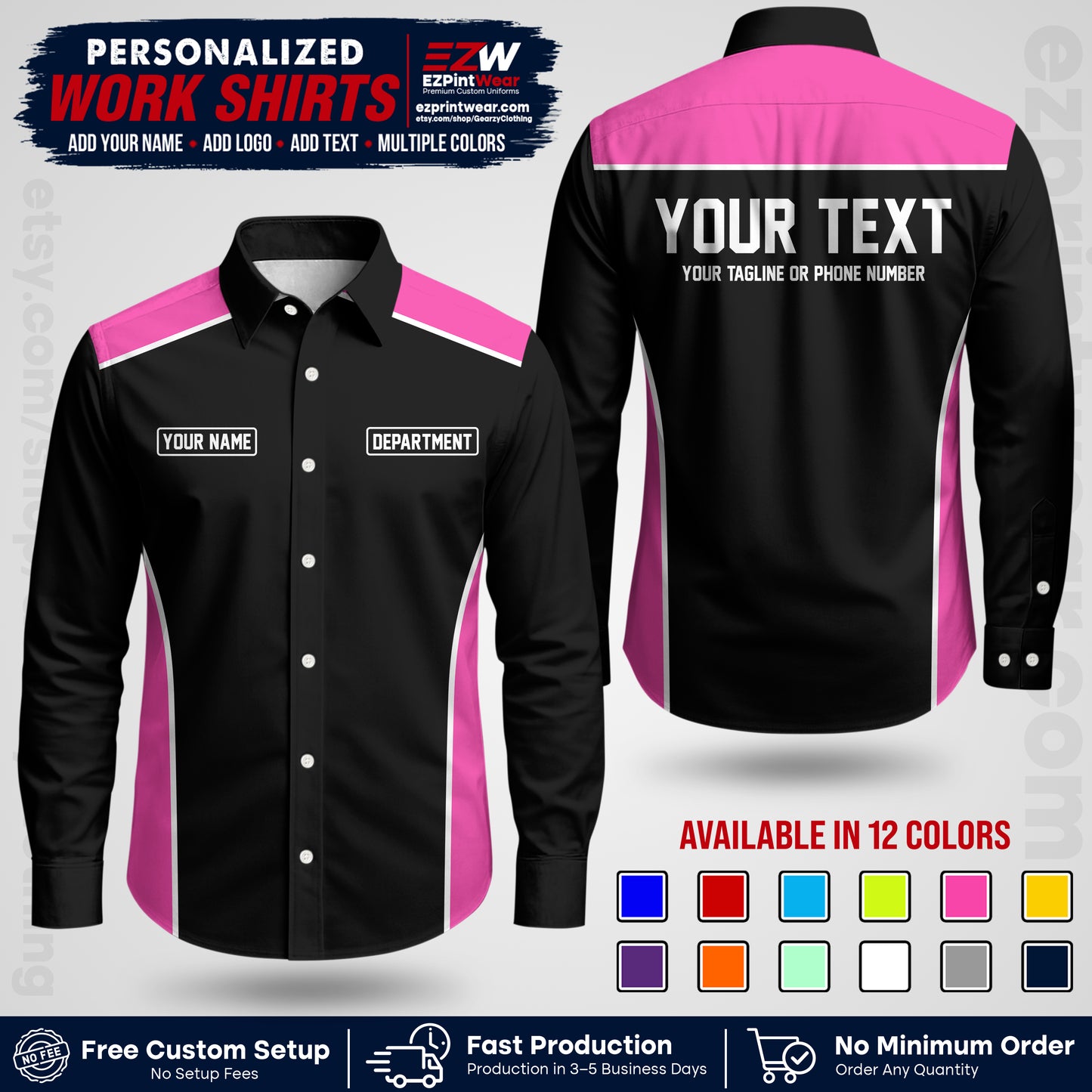 Custom All Over Print Work Uniform Shirt with Name, Logo & Text | Custom Hawaiian Shirt | Company Shirt | Employee Uniform UNF12