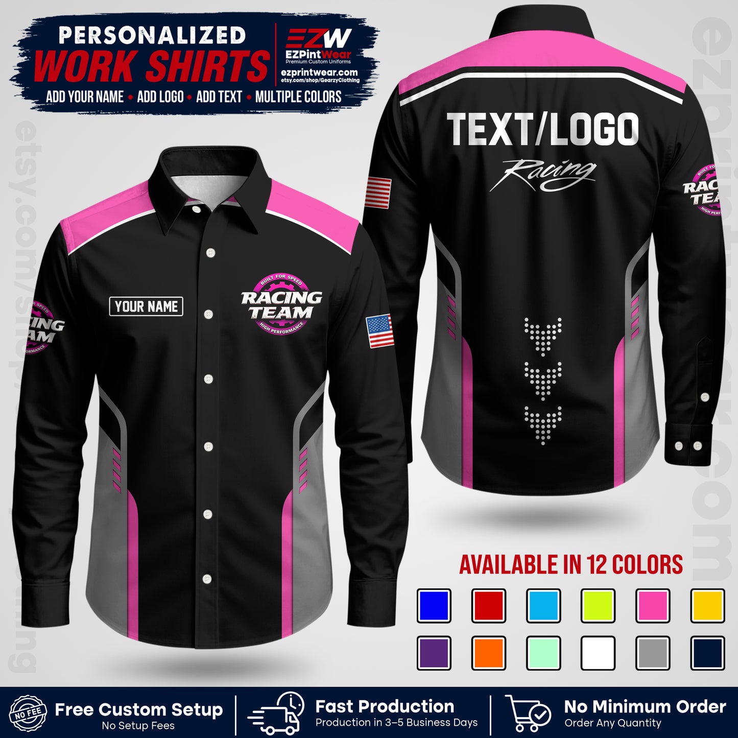 Custom Racing Shirt with Name, Logo & Text | Race Team Uniform | Crew Apparel RC09