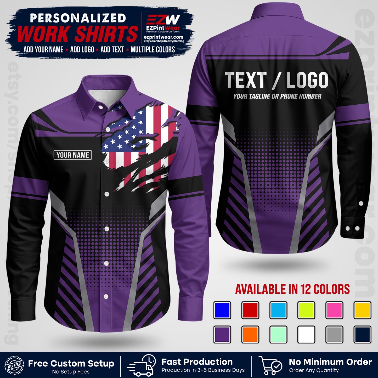 Custom All Over Print Work Uniform Shirt with Name, Logo & Text | Custom Hawaiian Shirt | Company Shirt | Employee Uniform UNF07