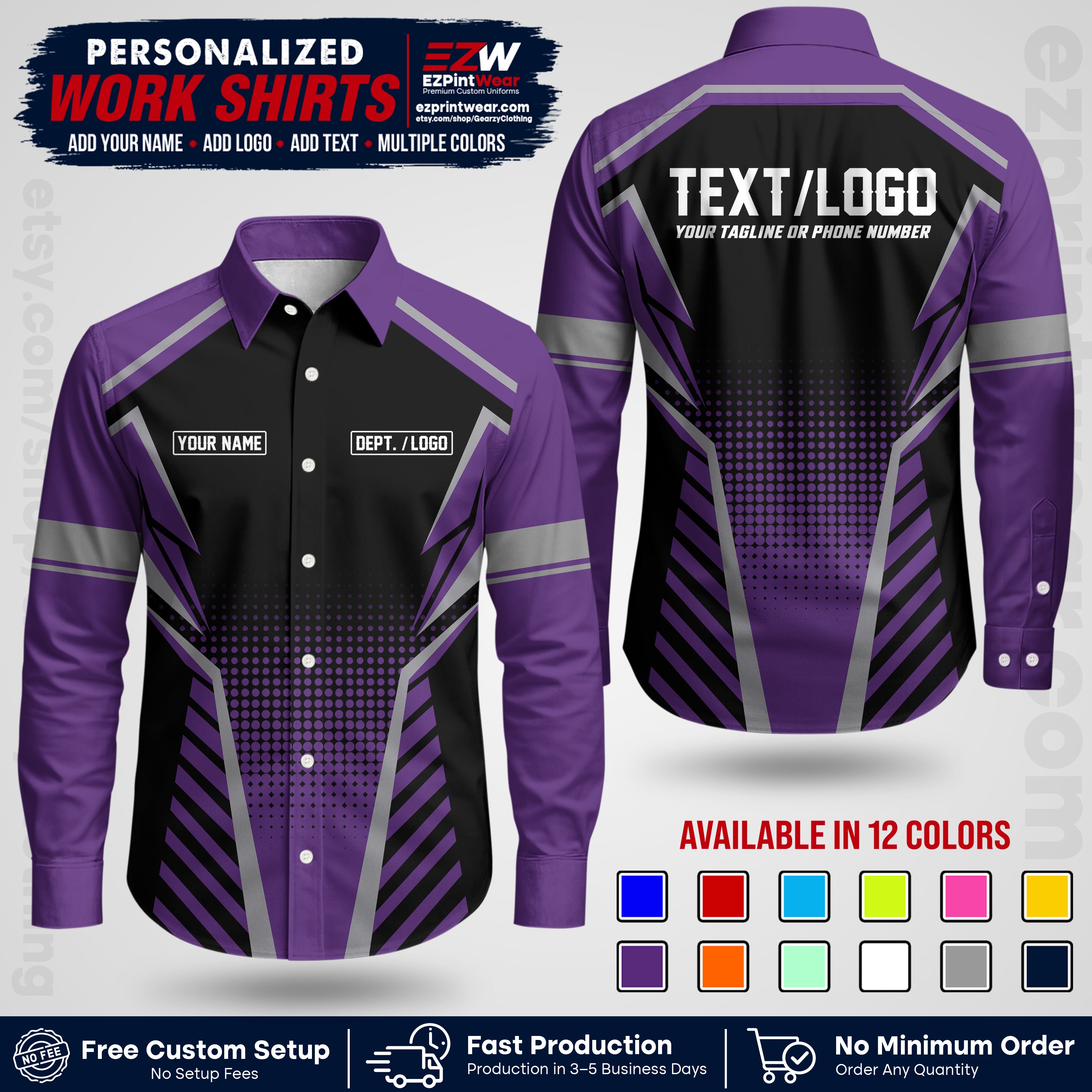 Custom All Over Print Work Uniform Shirt with Name, Logo & Text | Custom Hawaiian Shirt | Company Shirt | Employee Uniform UNF14